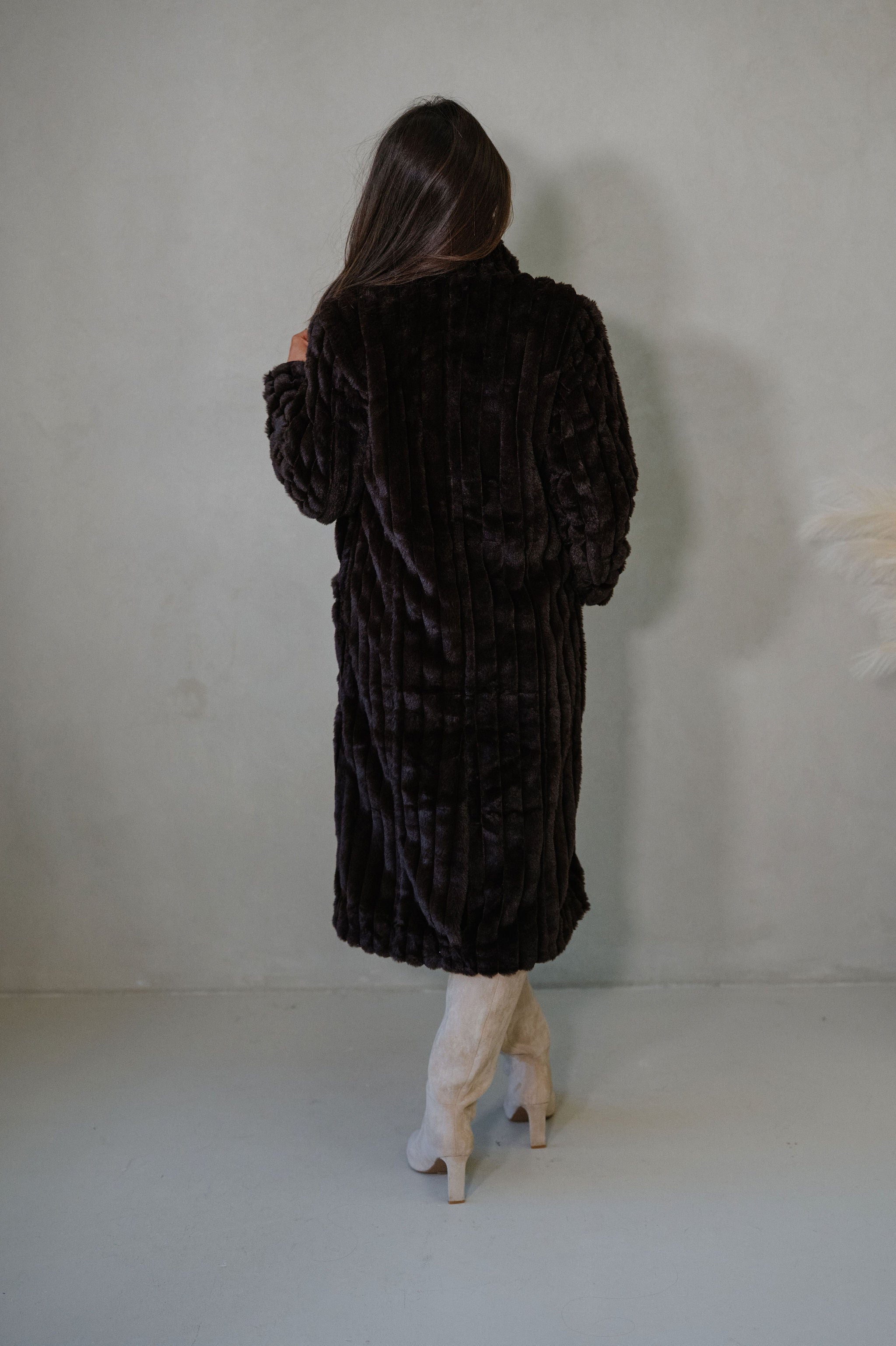 Devin Faux Fur Long Coat- Brown