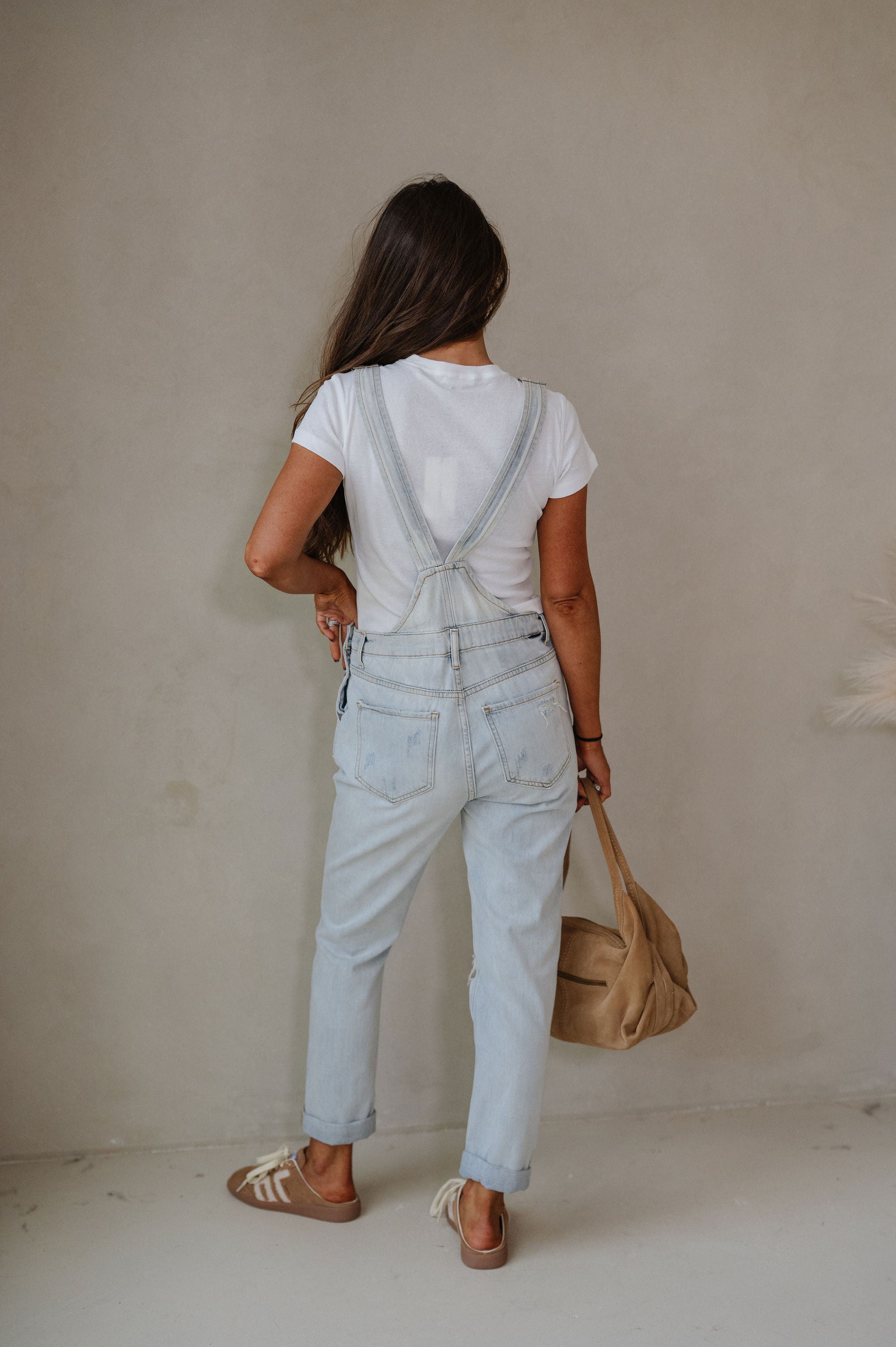 Distressed Oversized Overalls- Light Wash