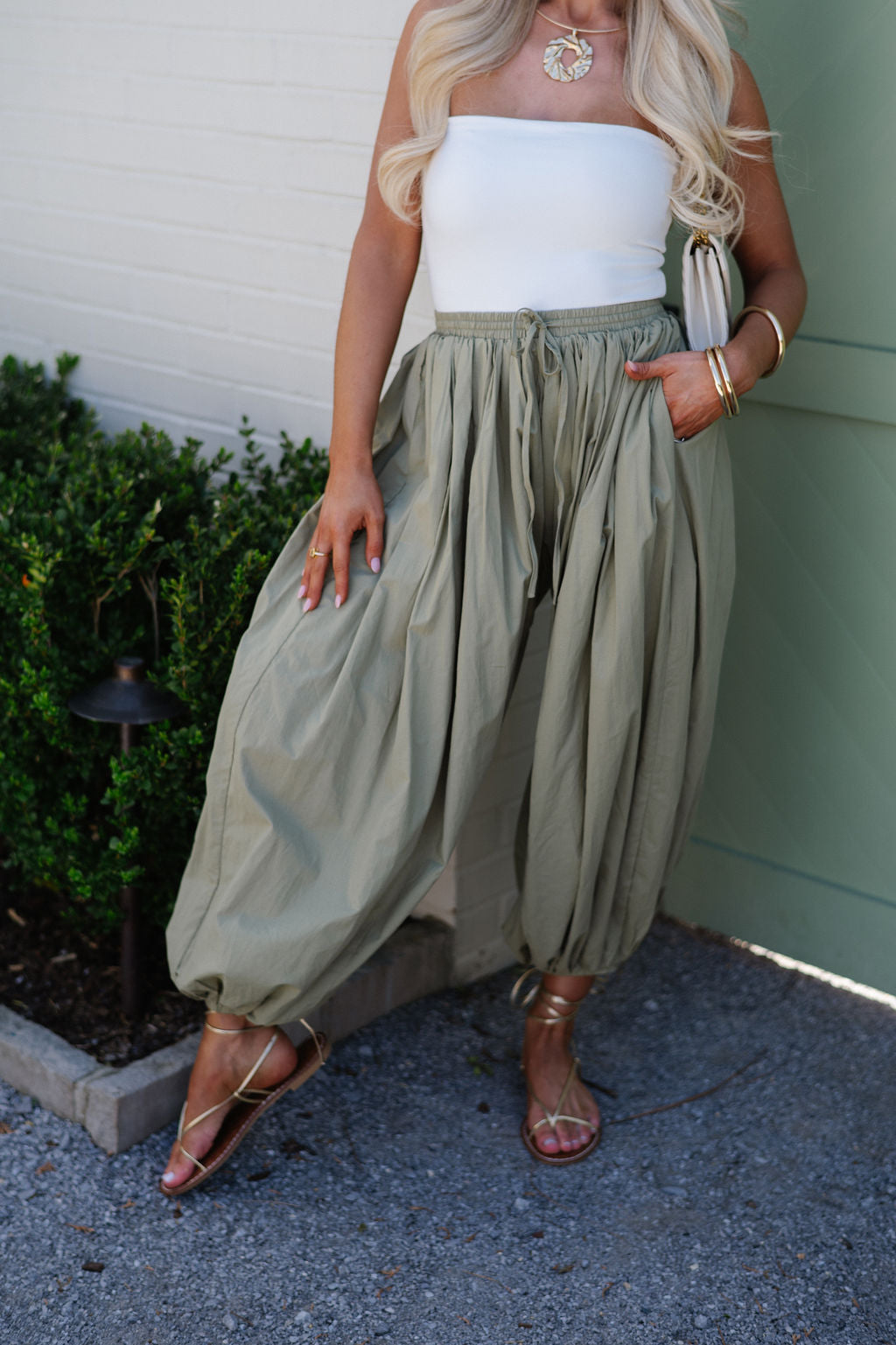 Balloon Hem Pants-Light Olive