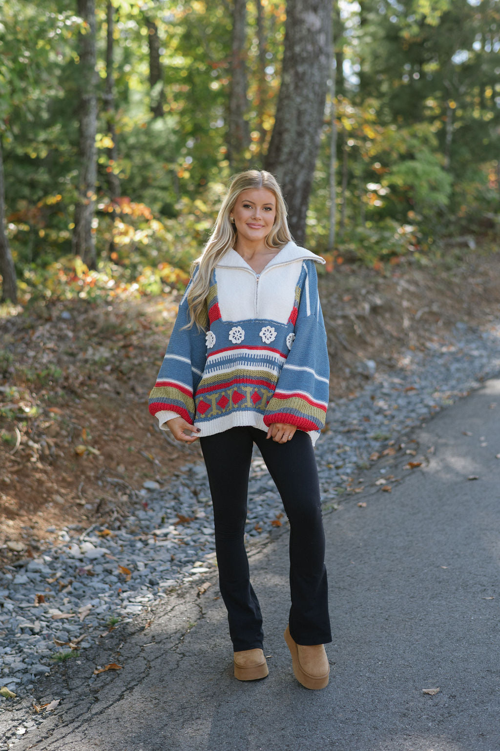 Chenille Quarter Zip Up Sweater- Blue Multi