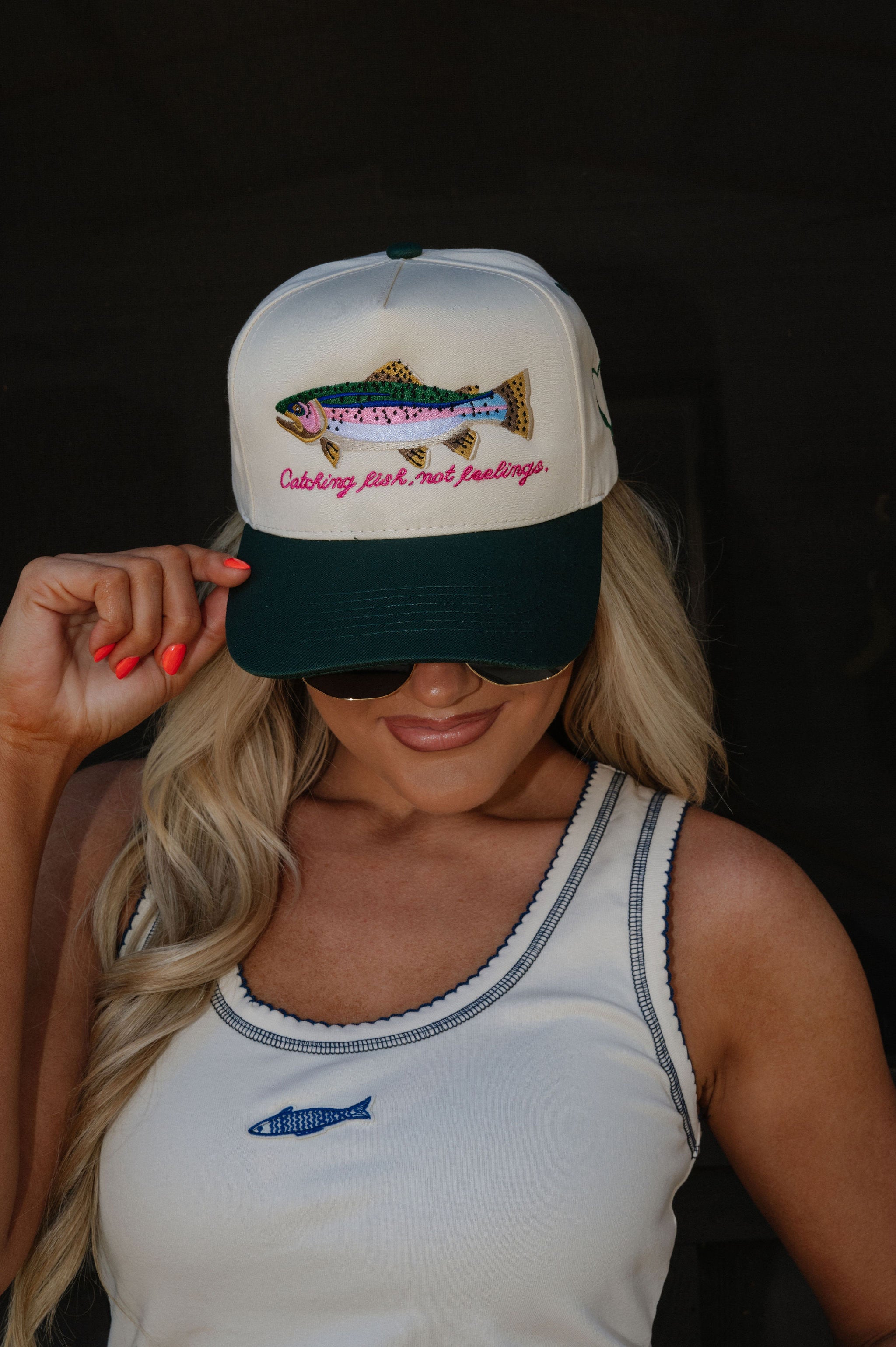 Catching Fish Not Feelings Trucker Hat-Cream
