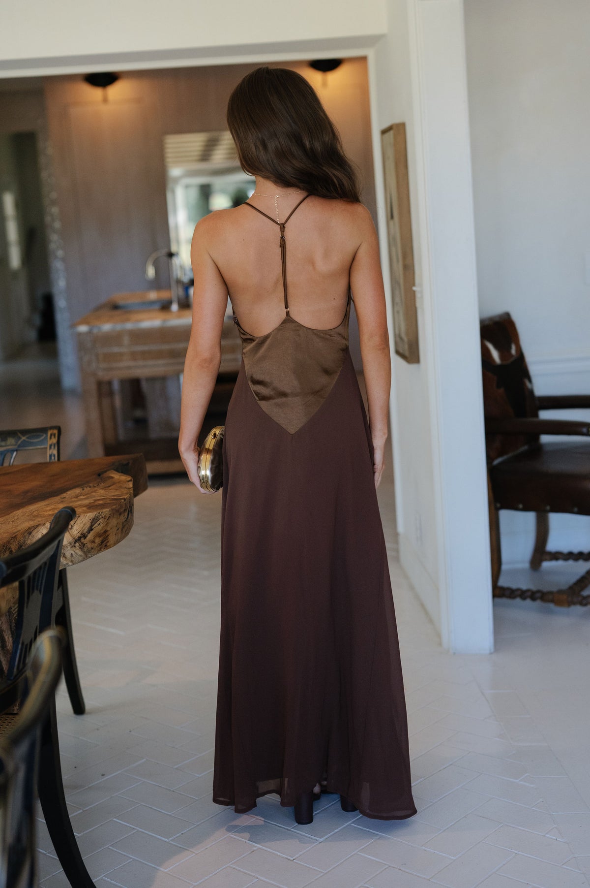 Peyton Halter Maxi Dress-Chocolate