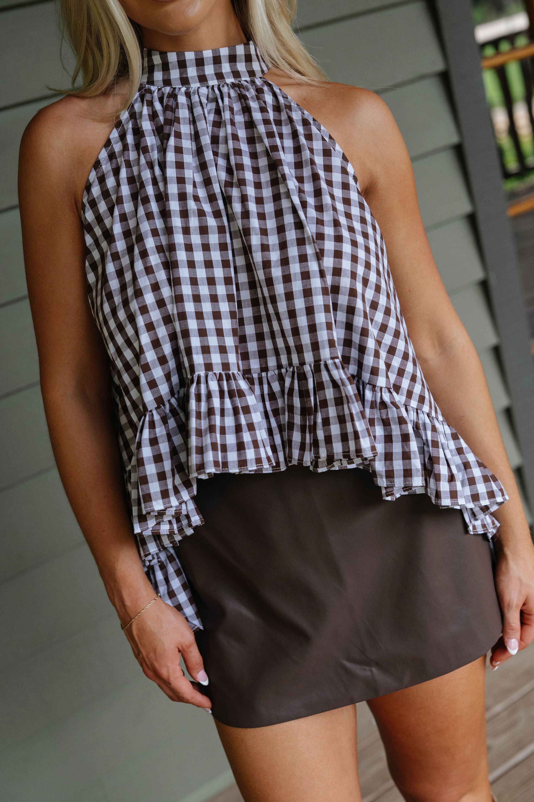 Callum Faux Leather Skort-Brown