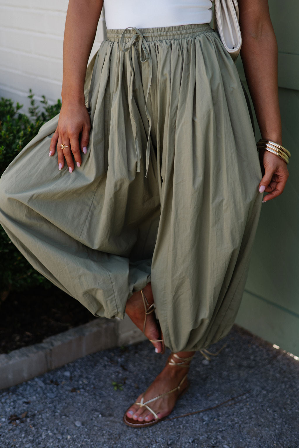 Balloon Hem Pants-Light Olive