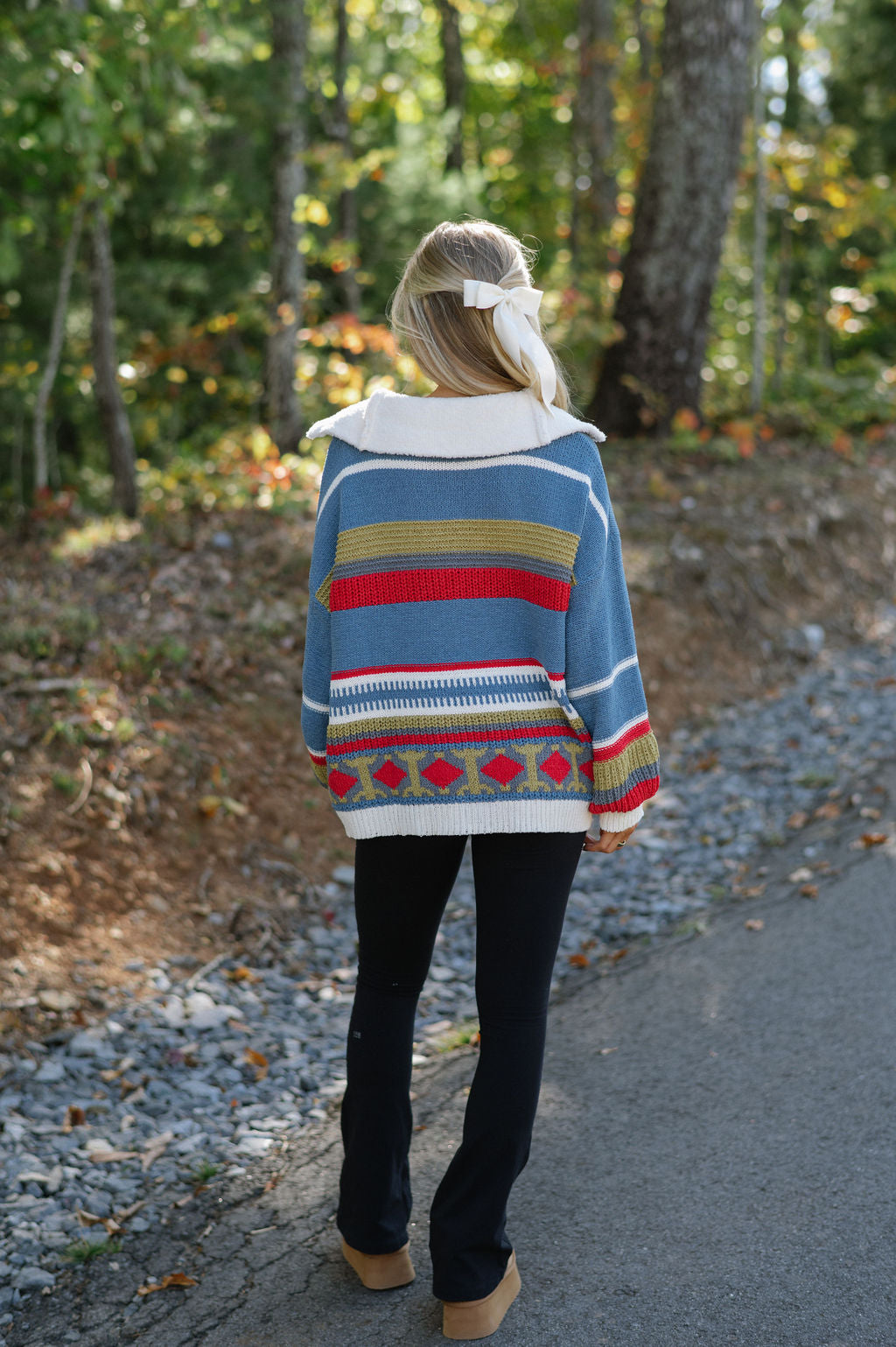 Chenille Quarter Zip Up Sweater- Blue Multi