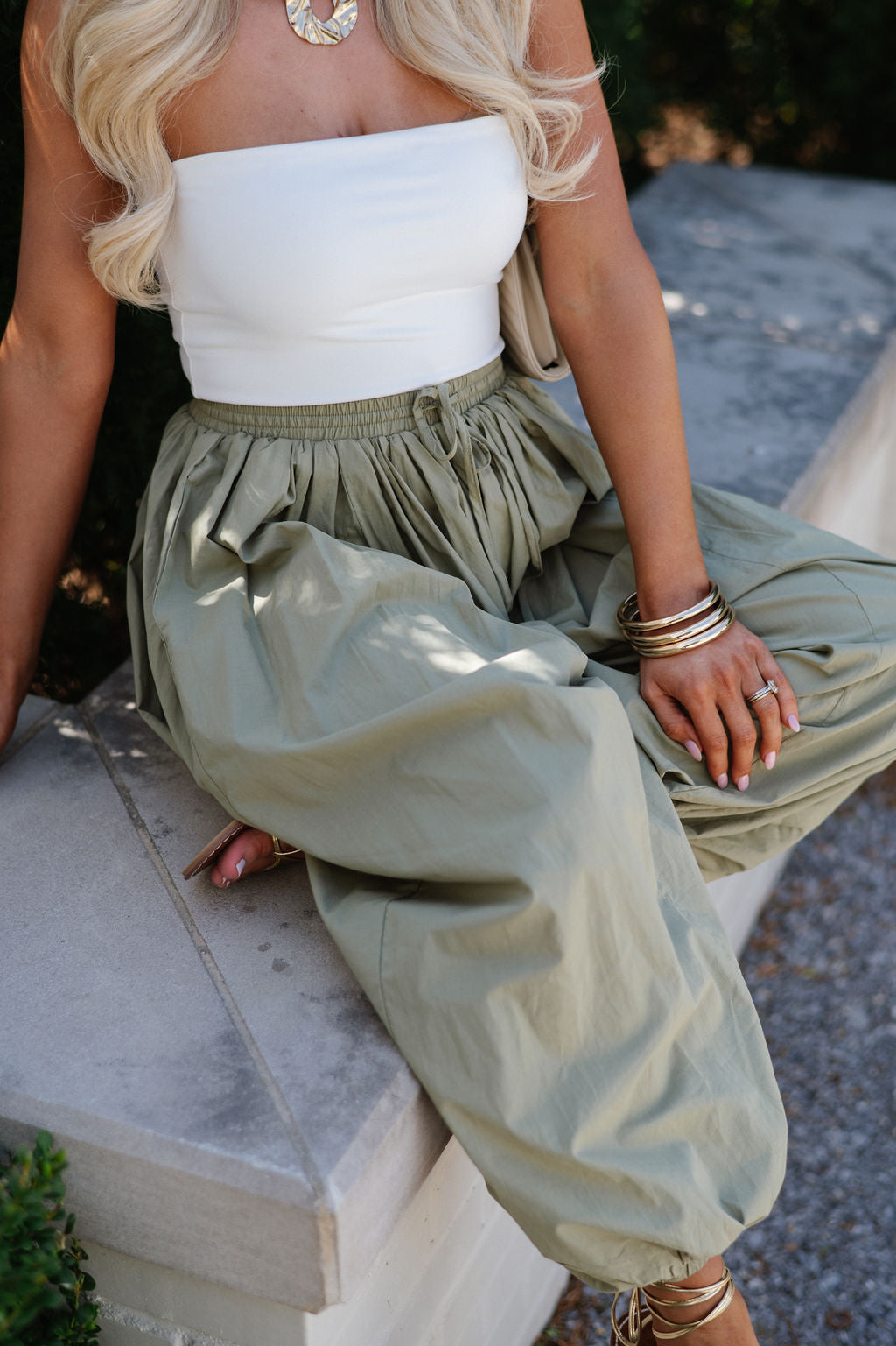 Balloon Hem Pants-Light Olive