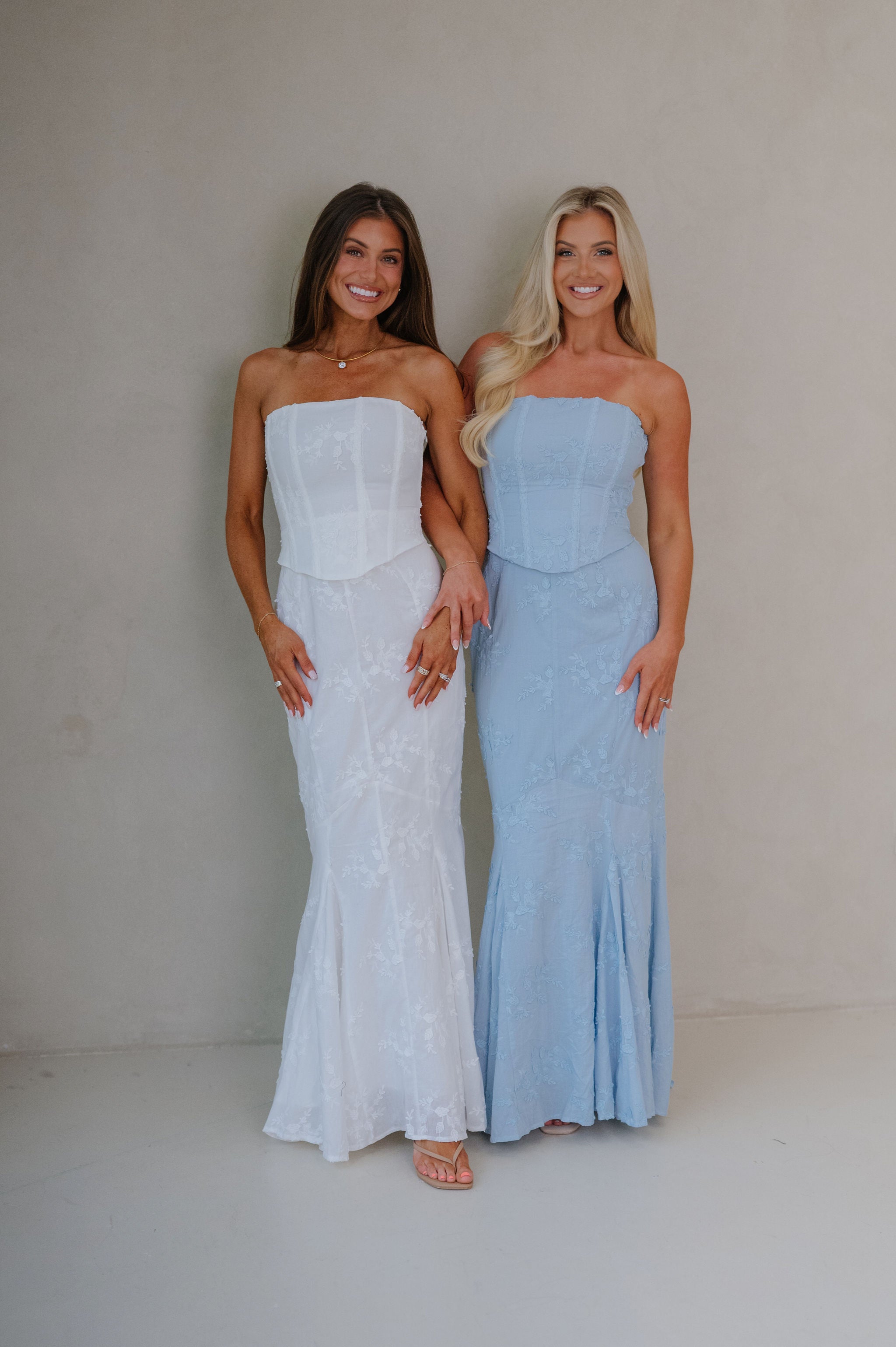 Eyelet Strapless Corset Maxi Dress-Baby Blue