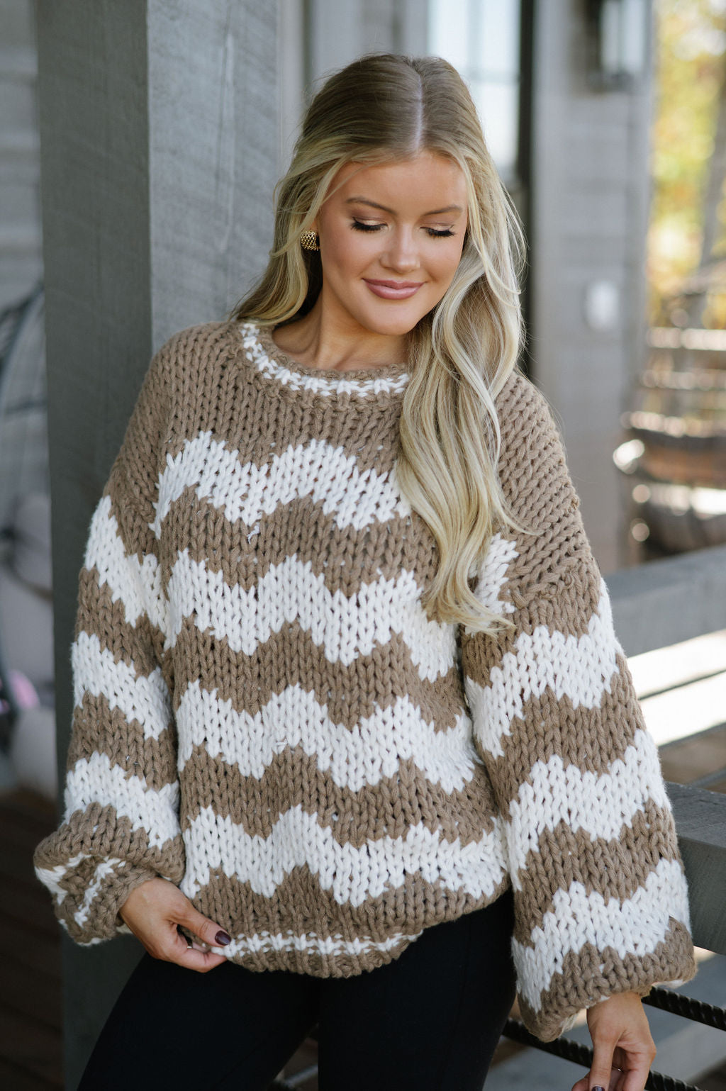 Oversized Chunky Sweater-Camel/Ivory