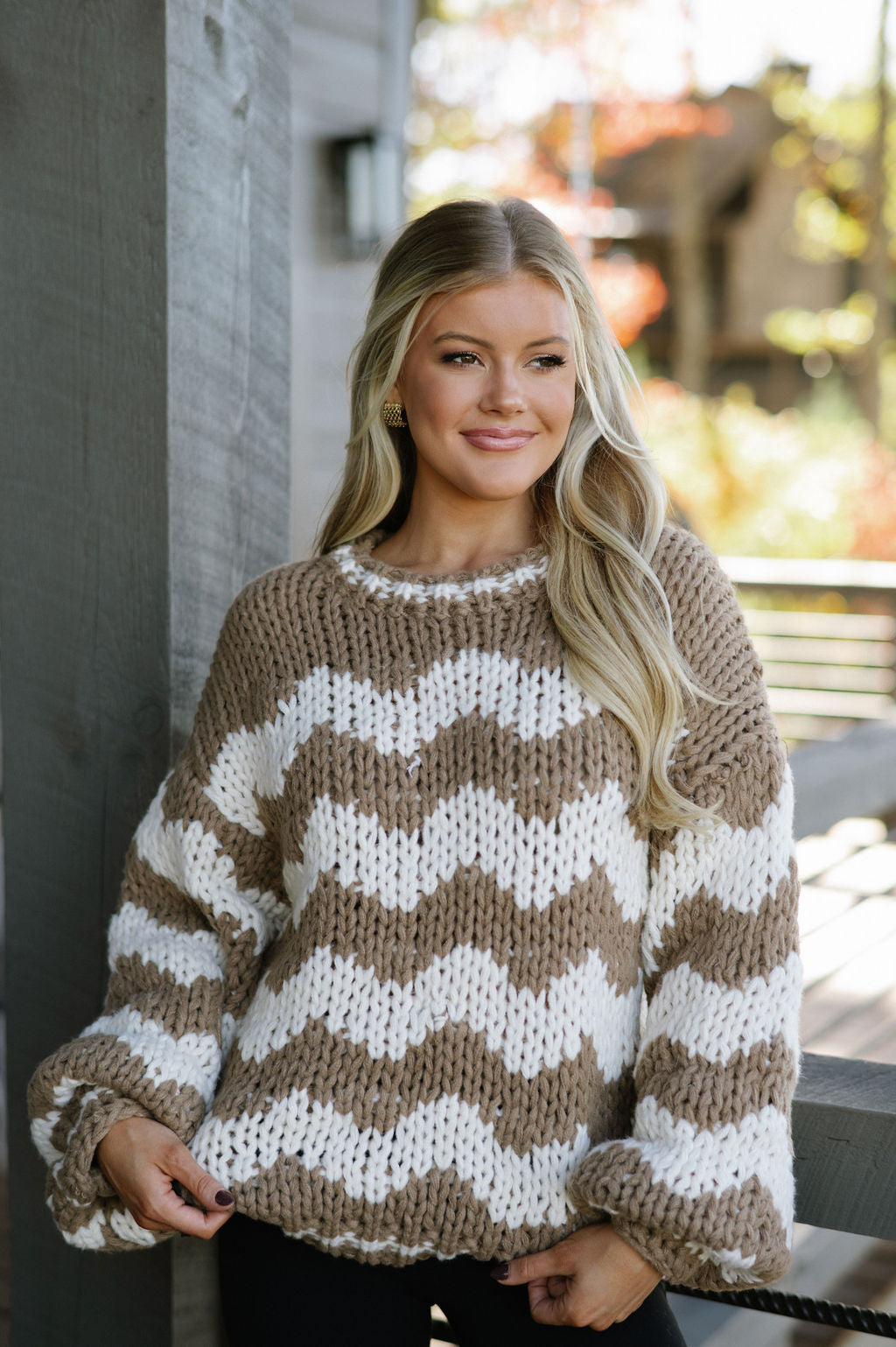 Oversized Chunky Sweater-Camel/Ivory