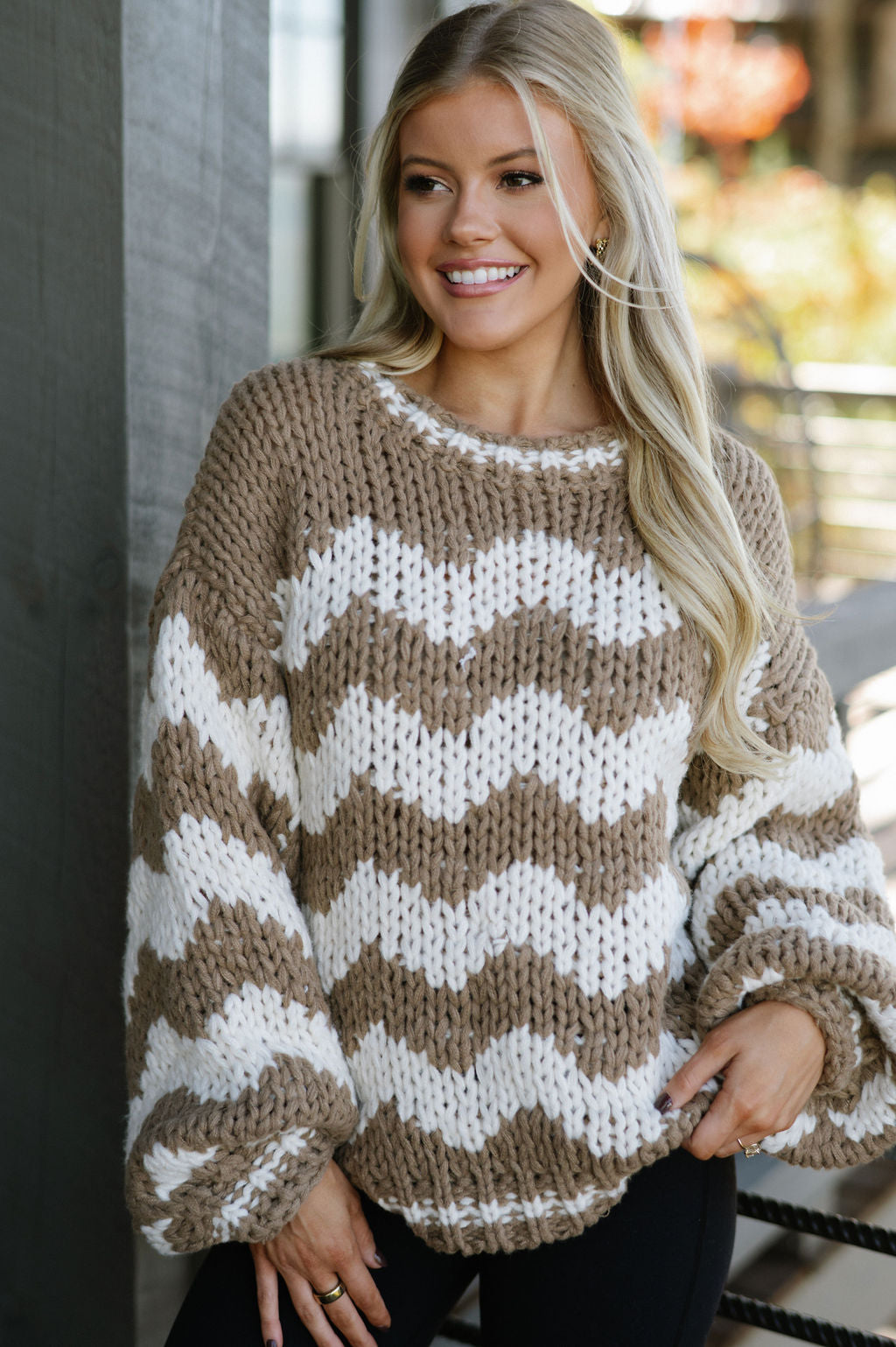 Oversized Chunky Sweater-Camel/Ivory