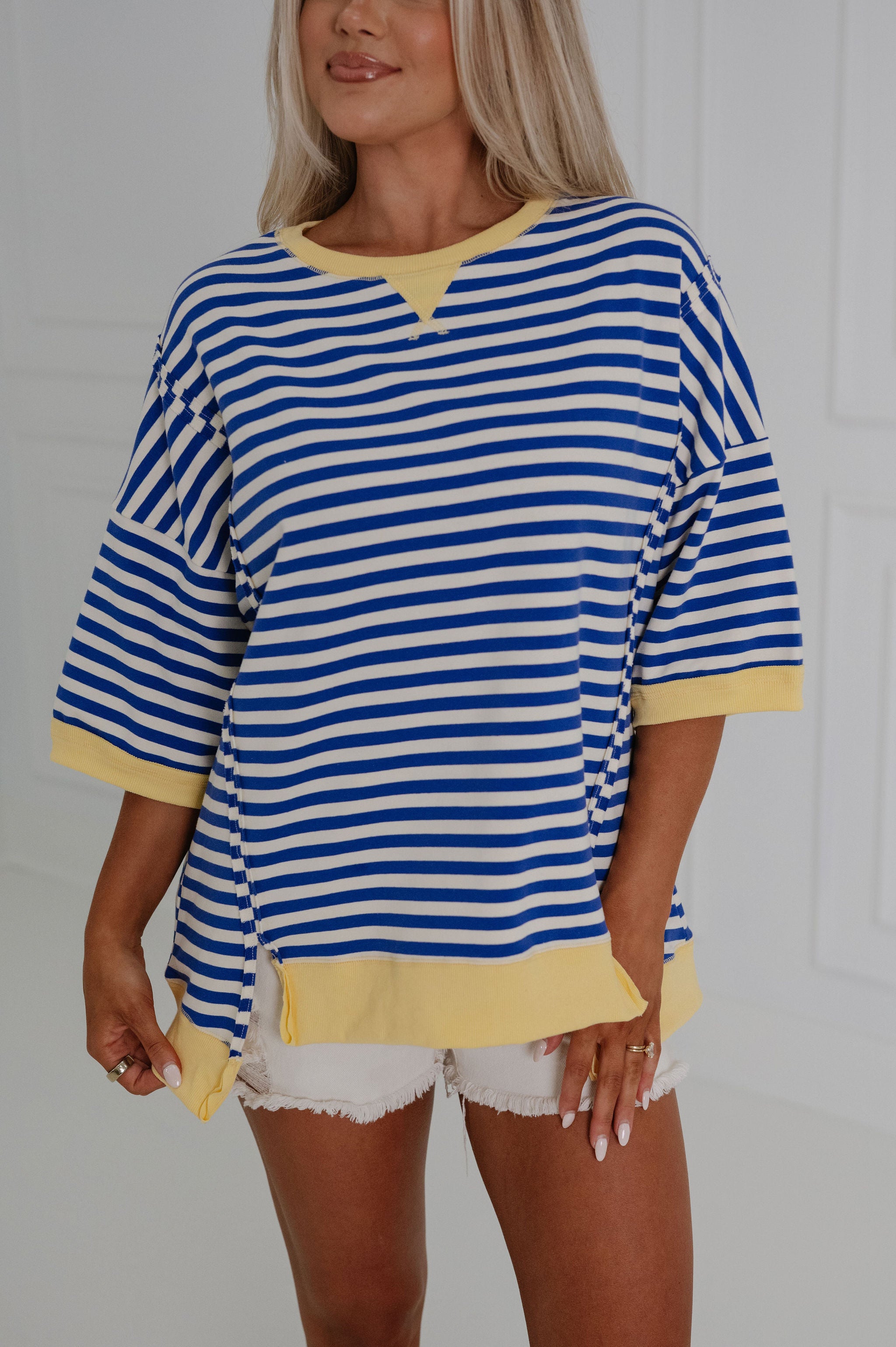 Loxley Oversized Striped Top-Blue/Cream