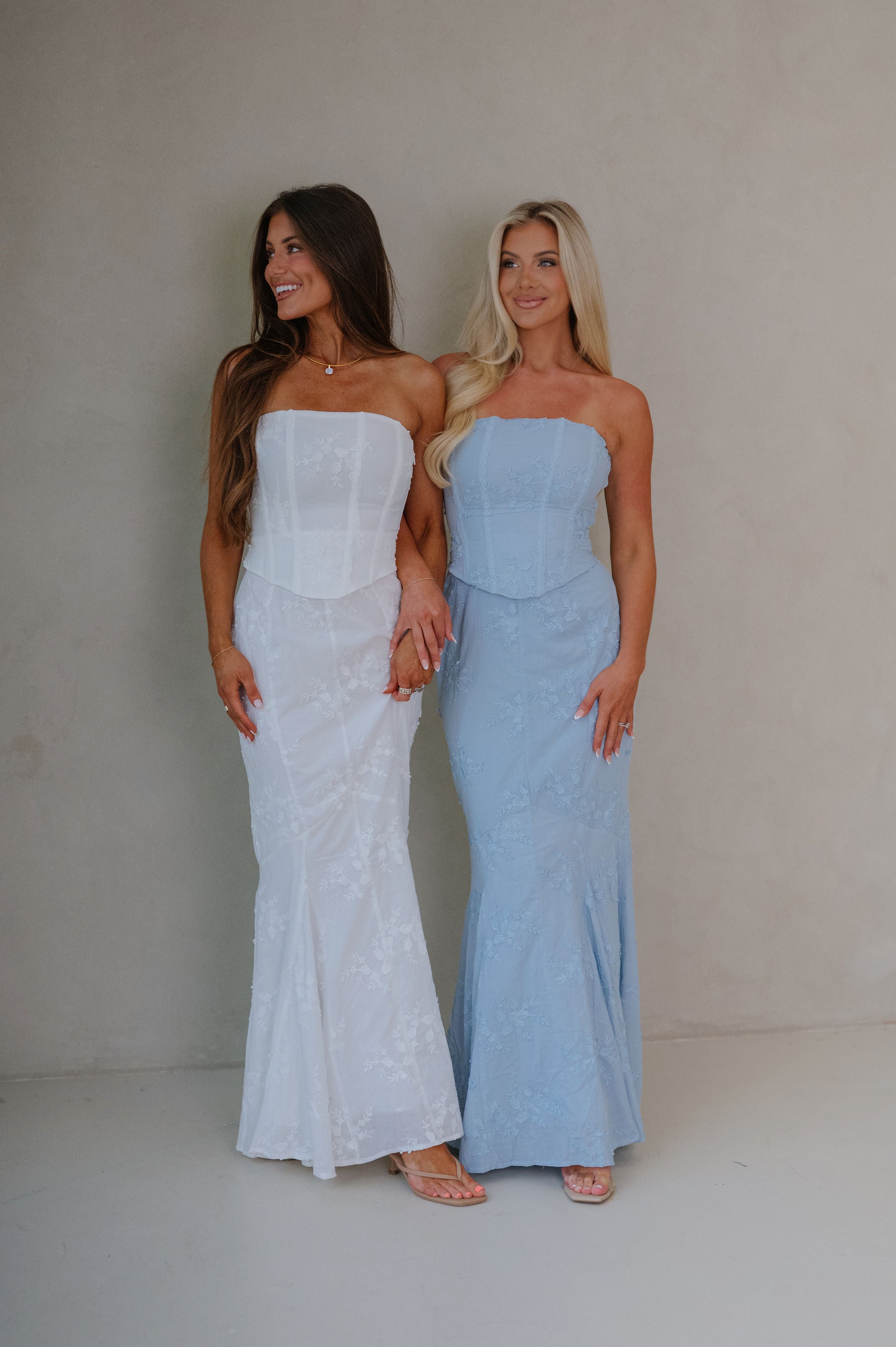 Eyelet Strapless Corset Maxi Dress-Ivory