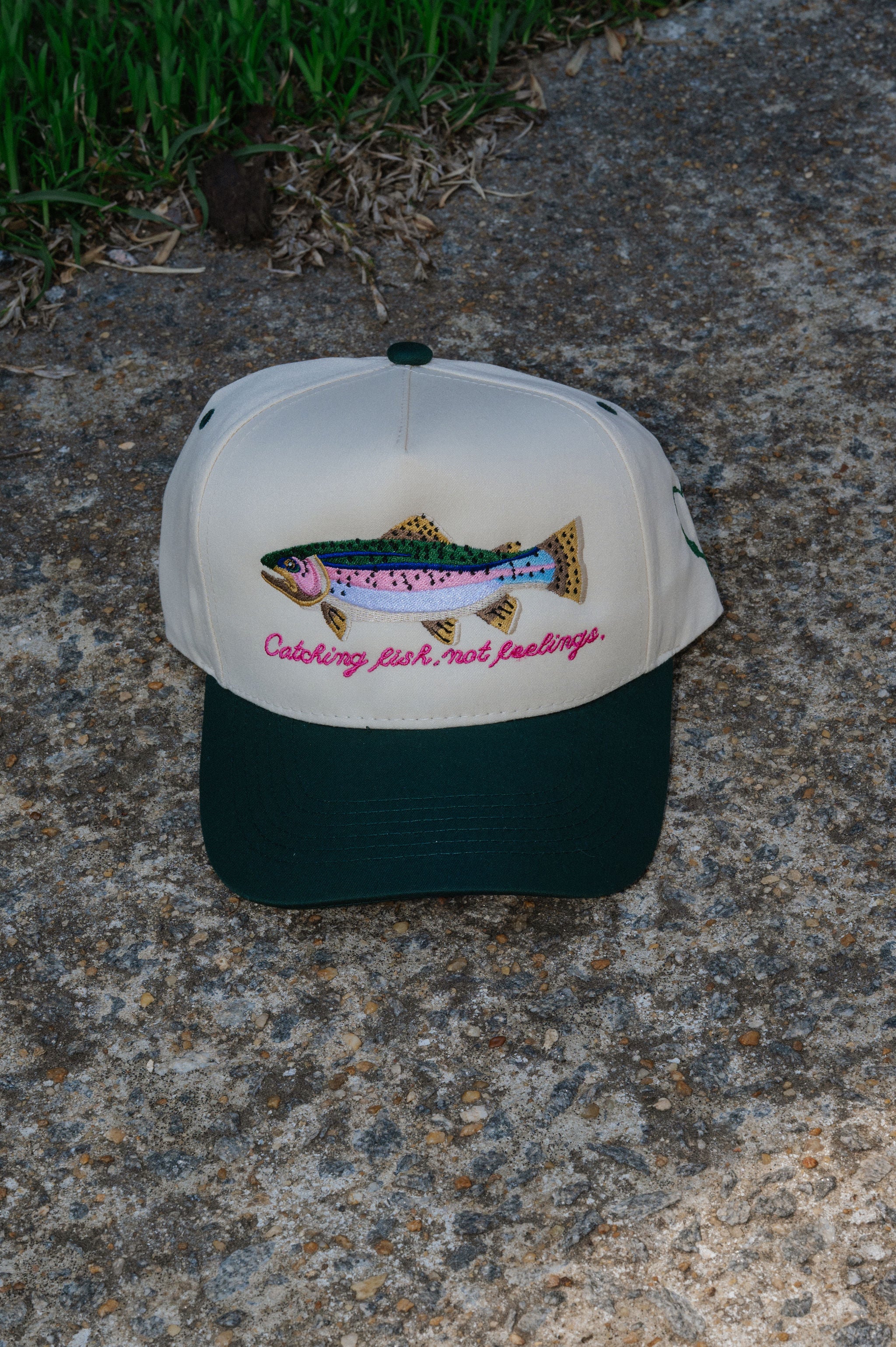 Catching Fish Not Feelings Trucker Hat-Cream
