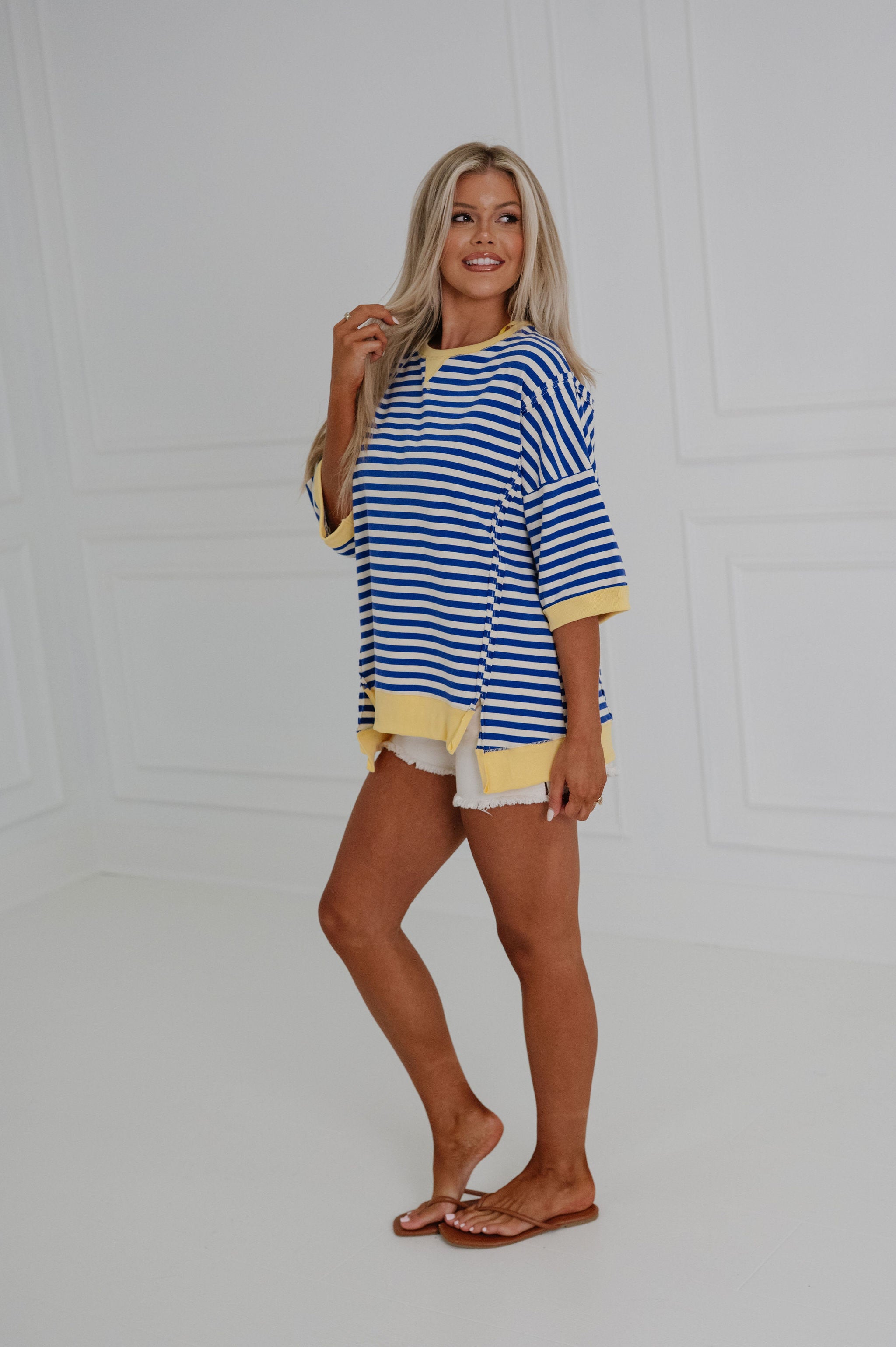 Loxley Oversized Striped Top-Blue/Cream