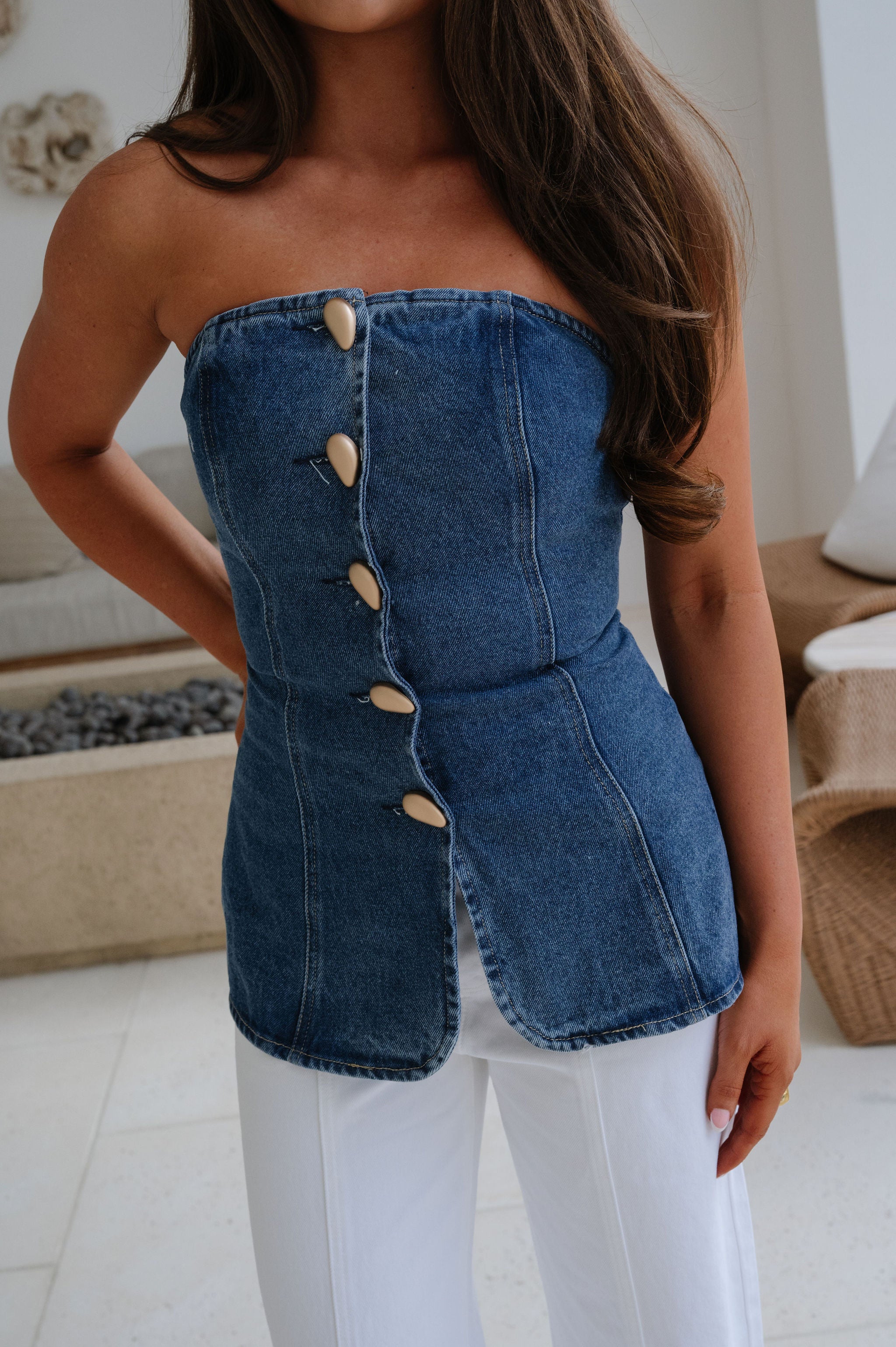 Abigail Strapless Denim Top
