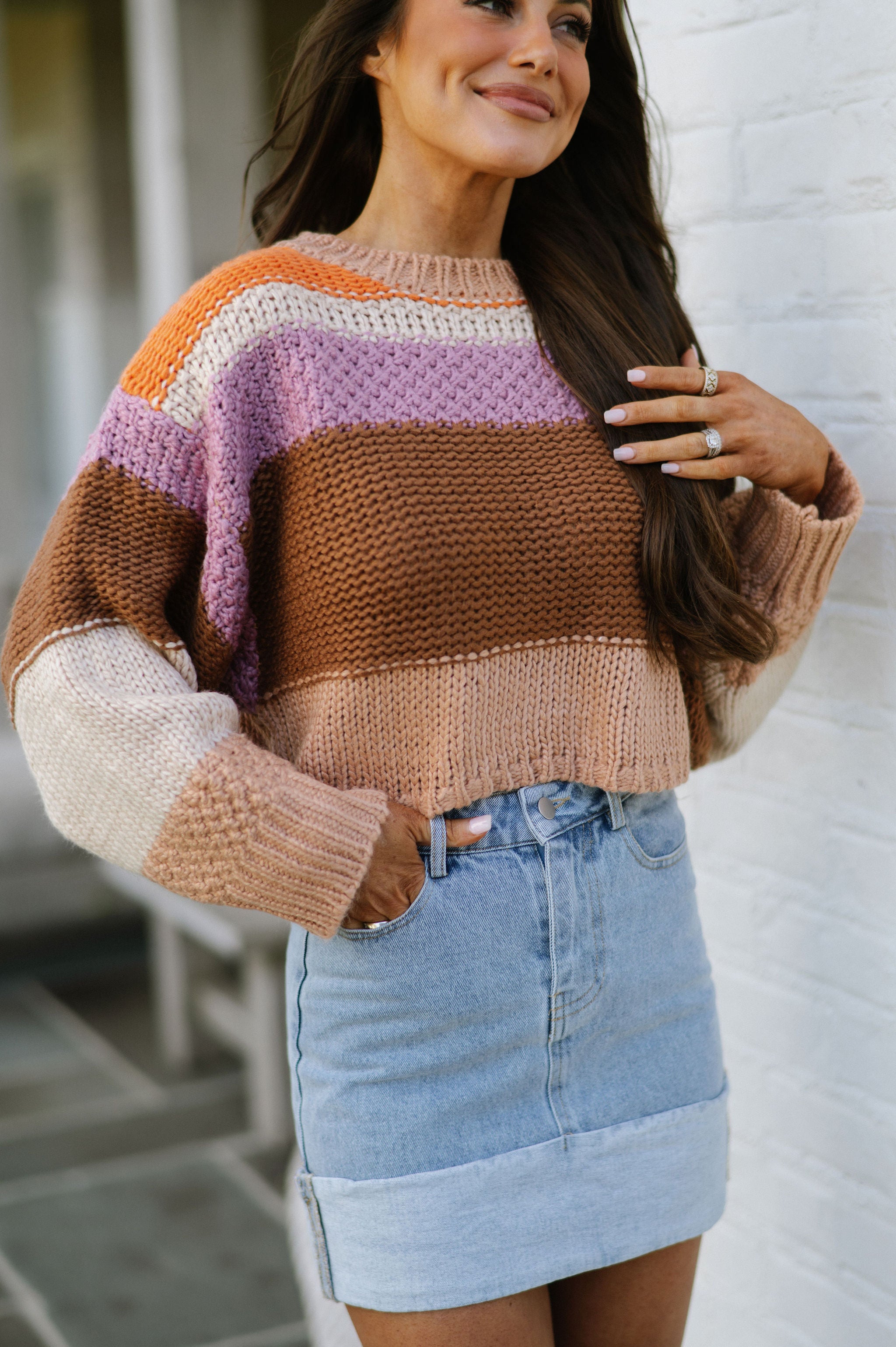 Melanie Multicolor Sweater-Beige Mix