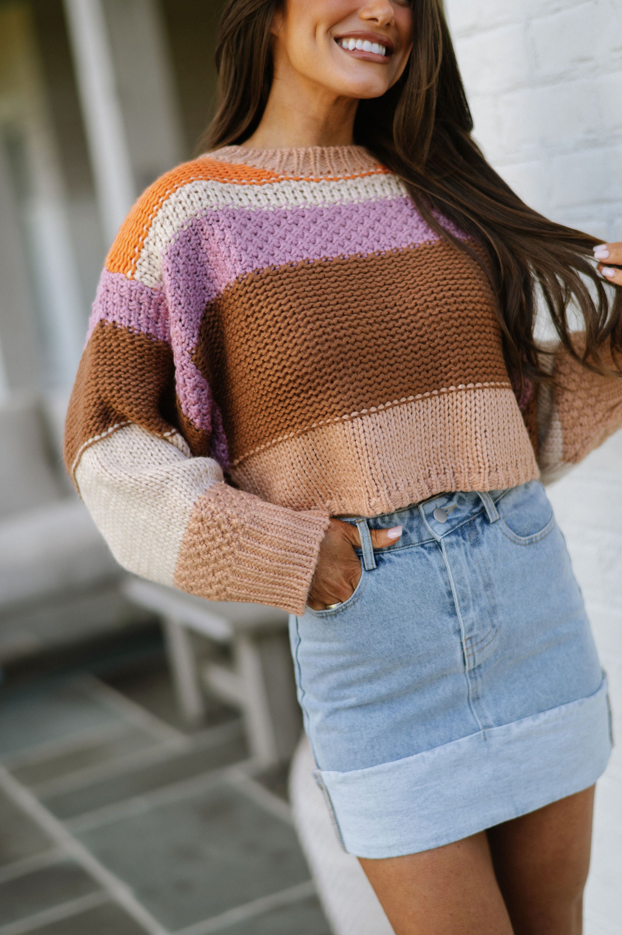 Melanie Multicolor Sweater-Beige Mix