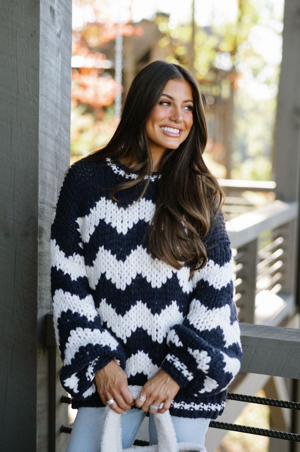 Oversized Chunky Sweater-Navy/Cream