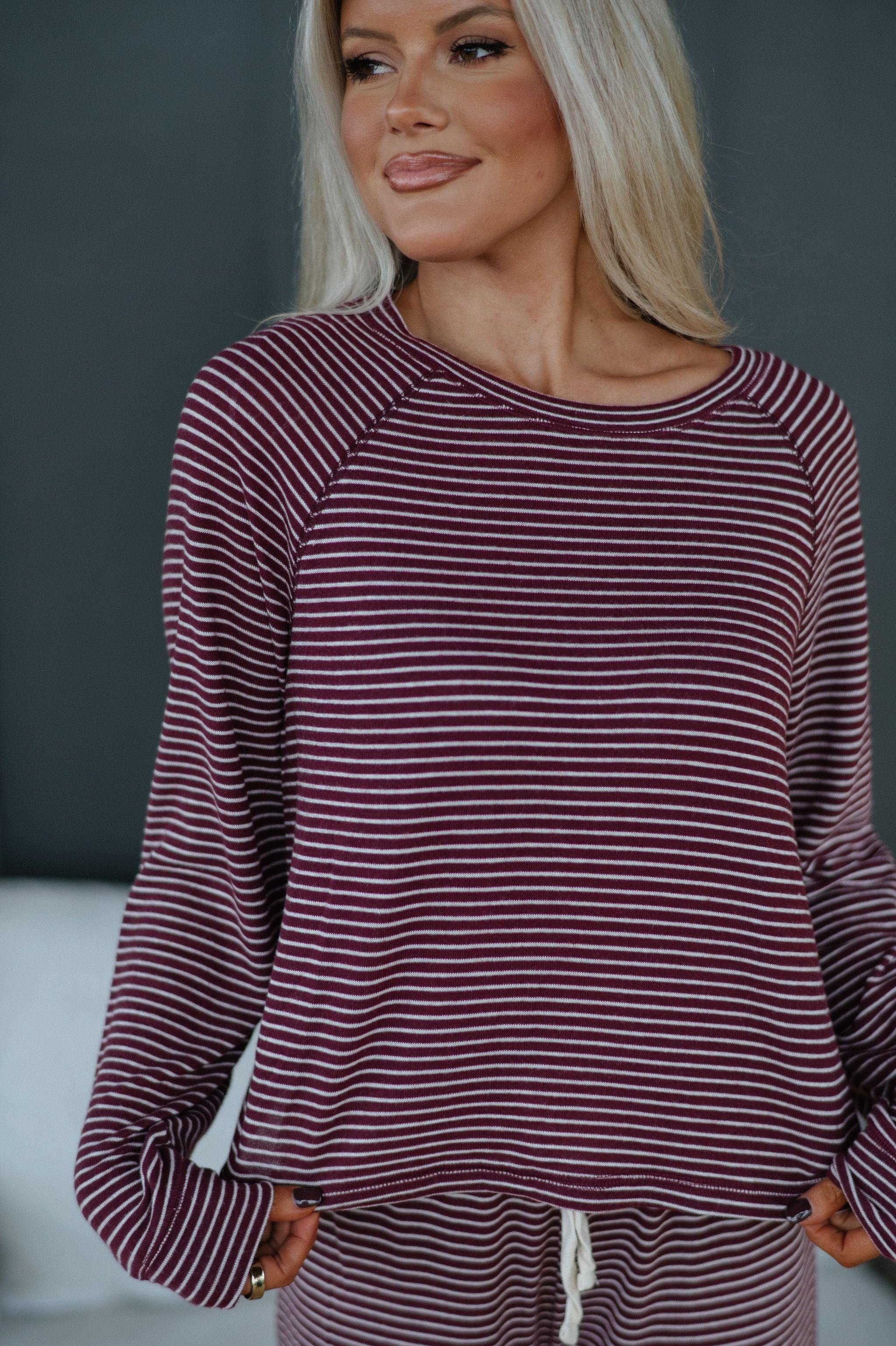 Ralph Stripe Jogger Set-Dark Cherry/Cream