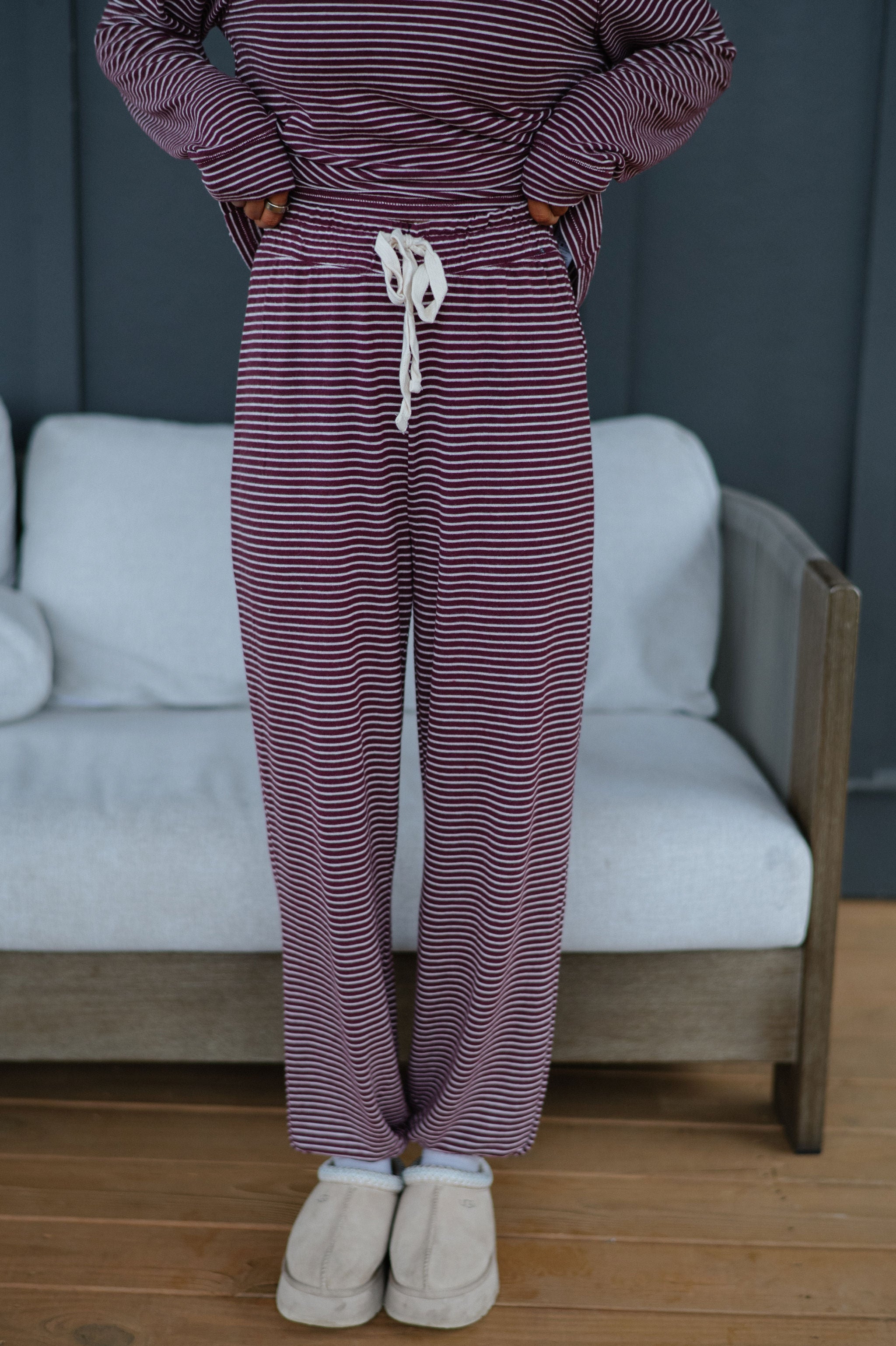 Ralph Stripe Jogger Set-Dark Cherry/Cream