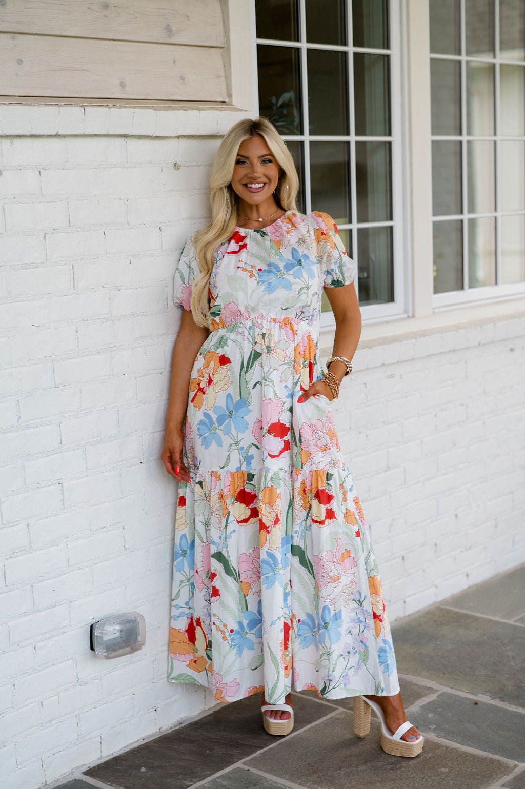 Becca Floral Tiered Maxi Dress- White Multi