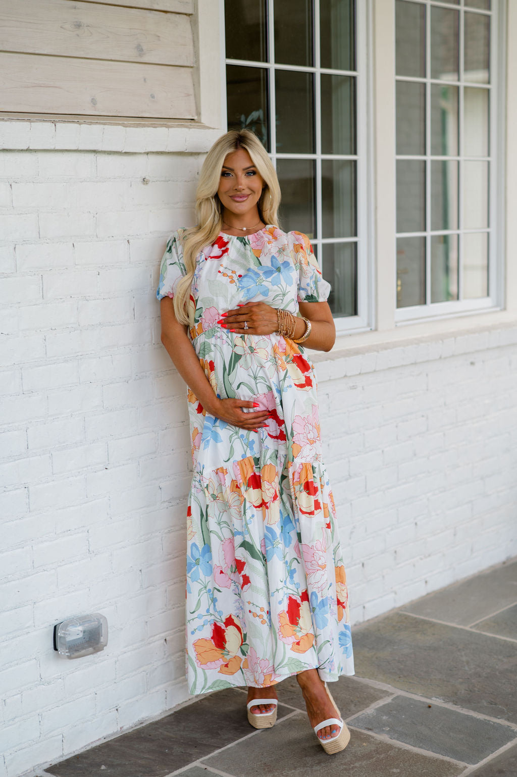 Becca Floral Tiered Maxi Dress- White Multi