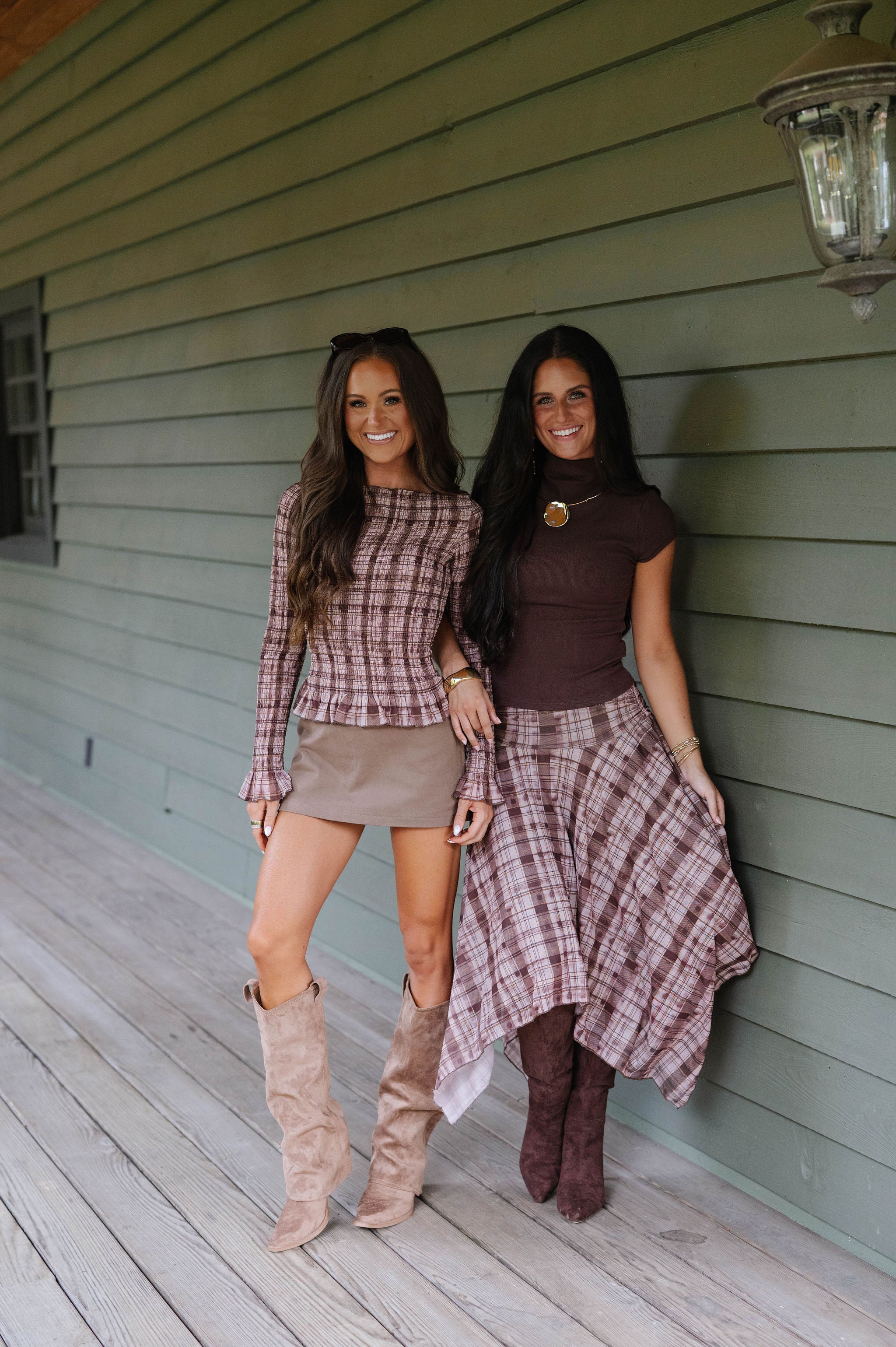 Paige Plaid Smocked Top-Brown Multi