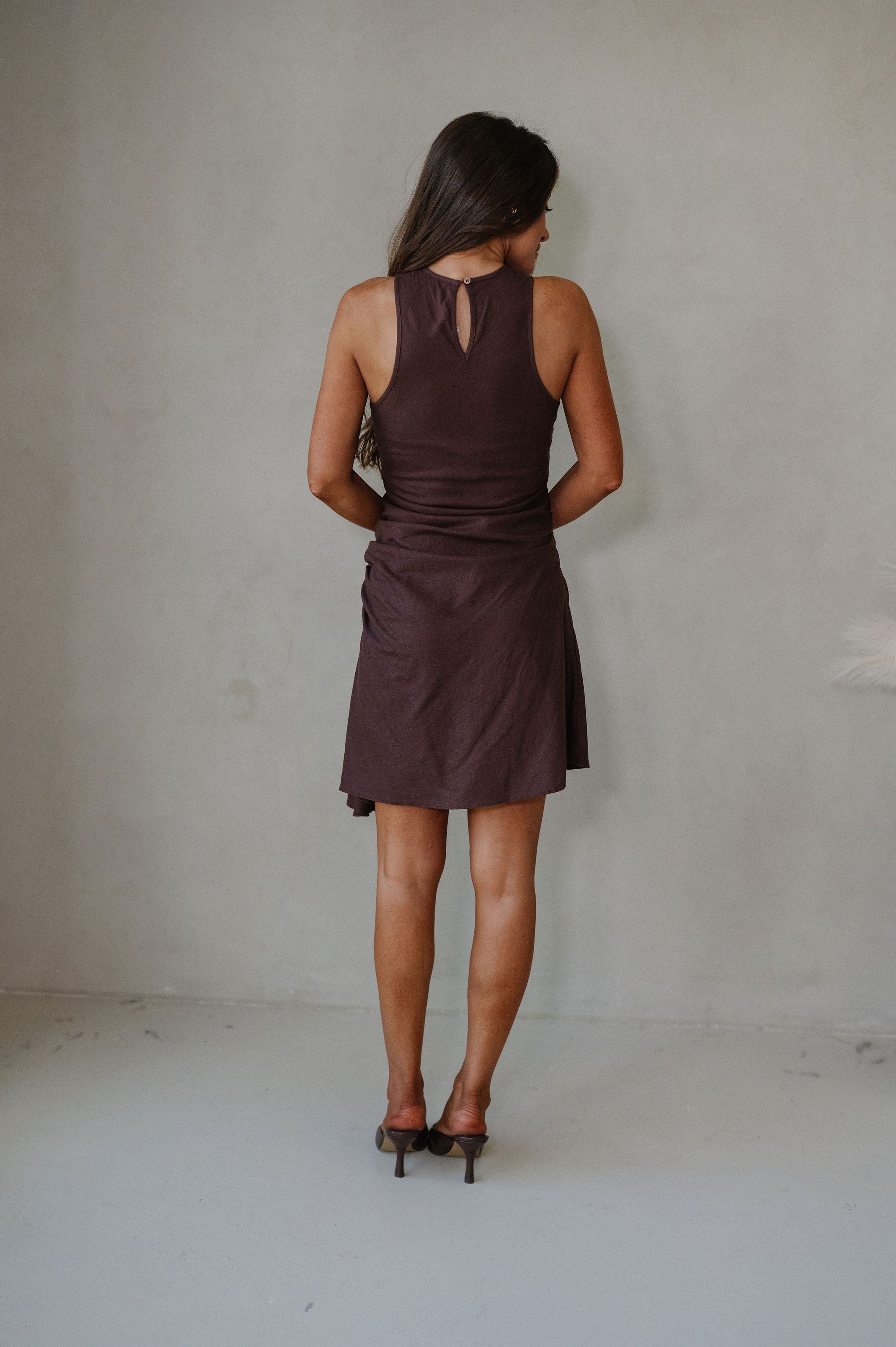 Palmer Ruched Mini Dress-Chocolate