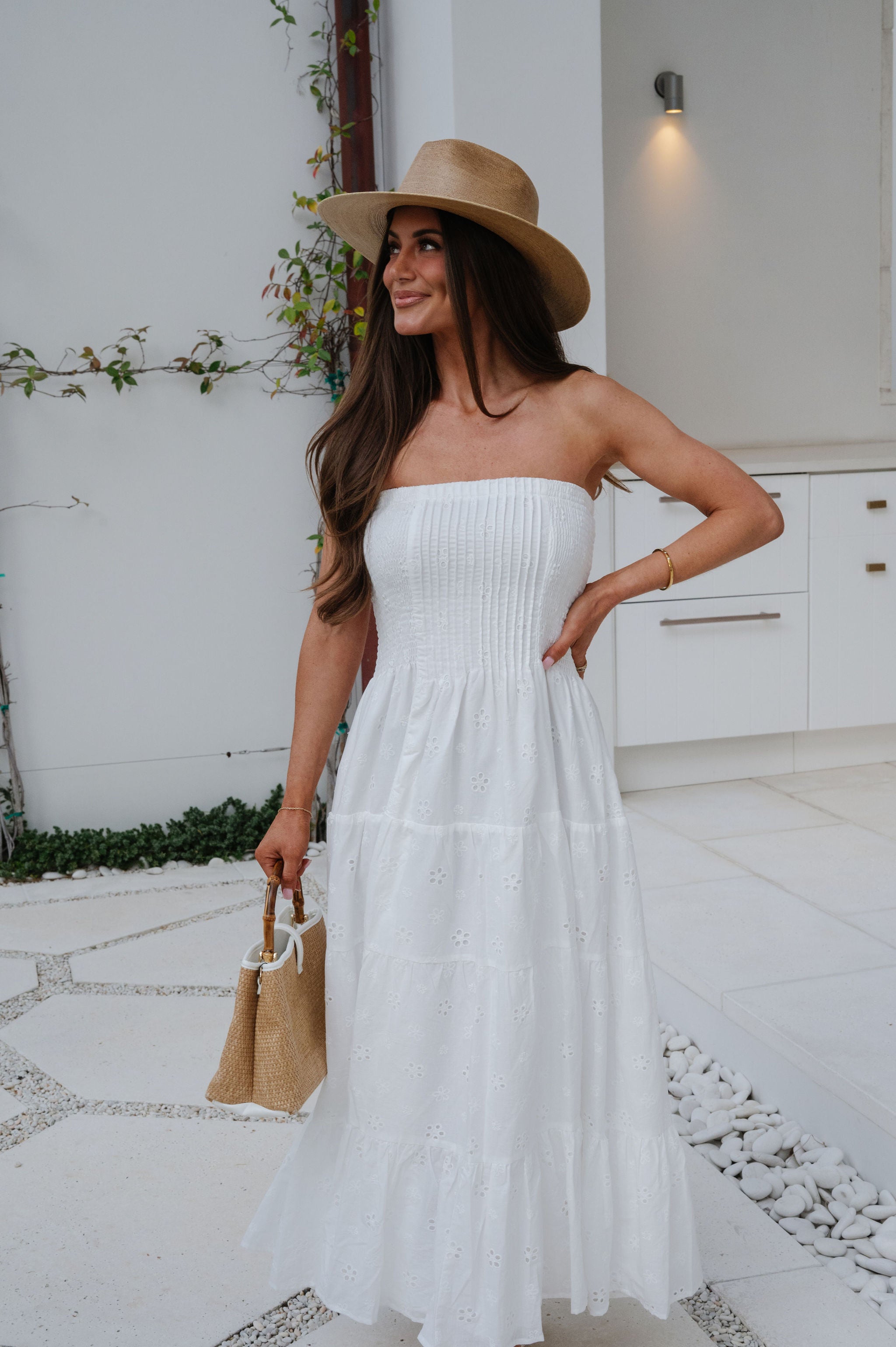 Emory Eyelet Strapless Maxi Dress-Off White