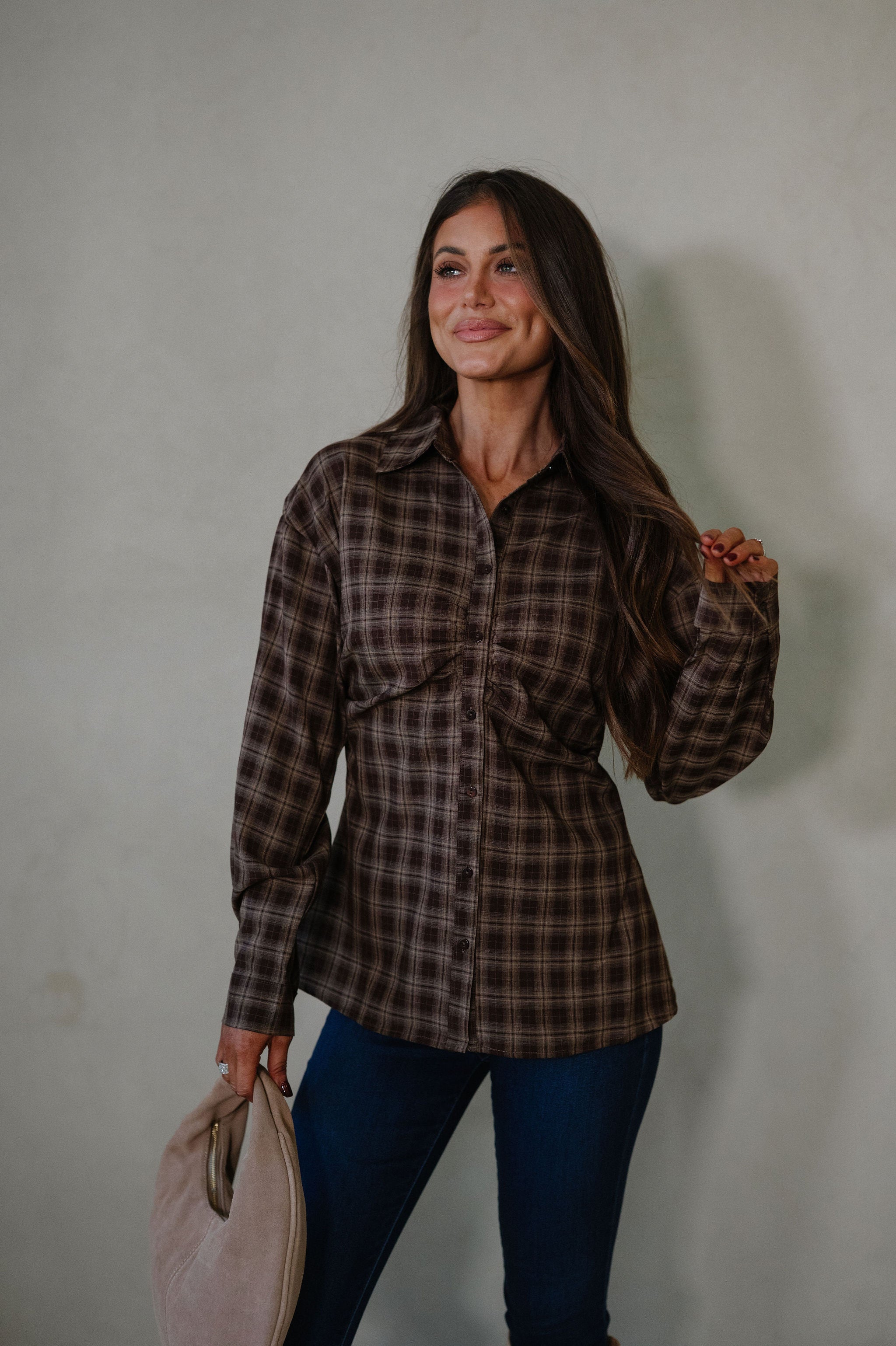 Allison Plaid Shirt-Brown
