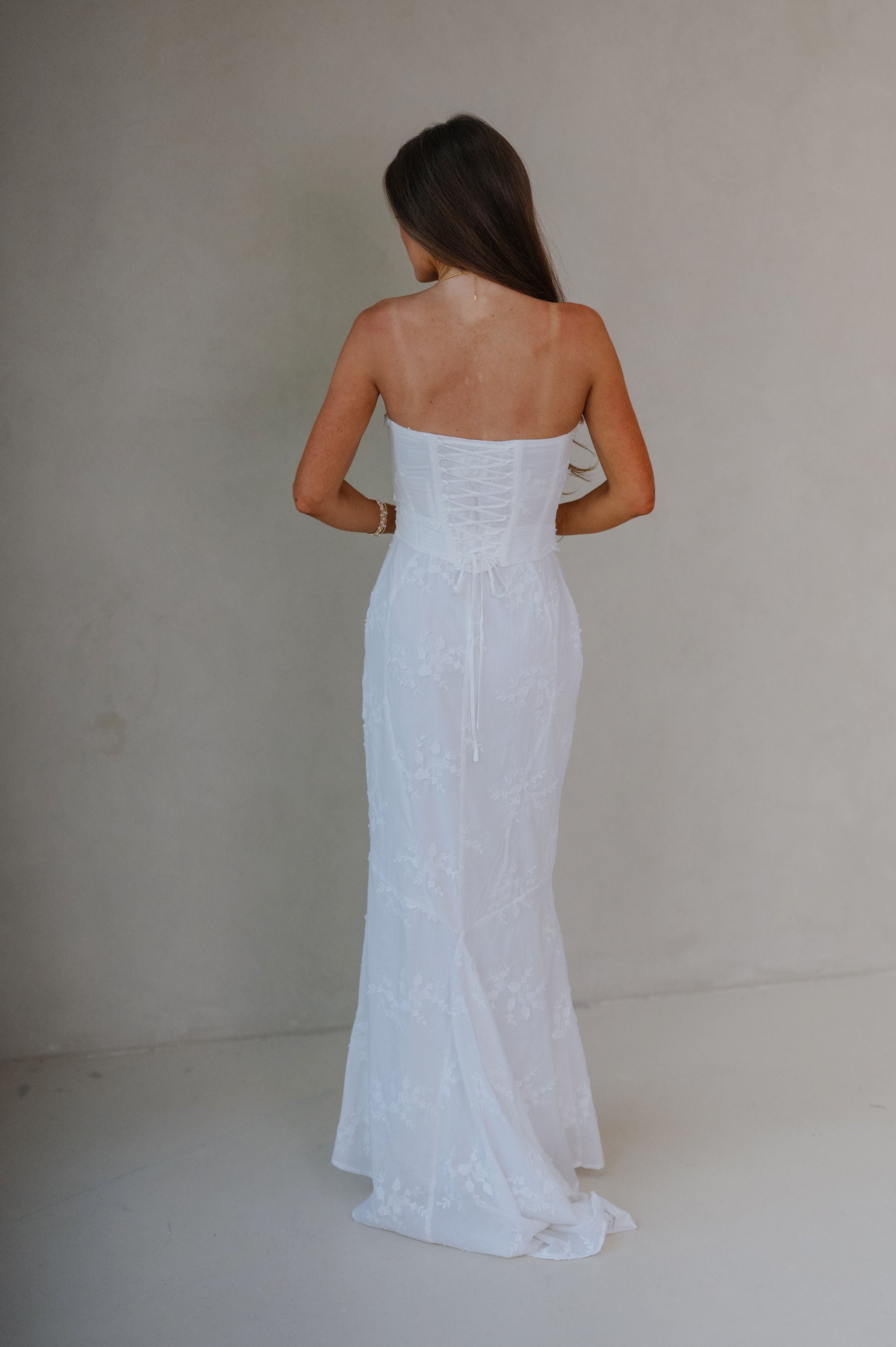 Eyelet Strapless Corset Maxi Dress-Ivory