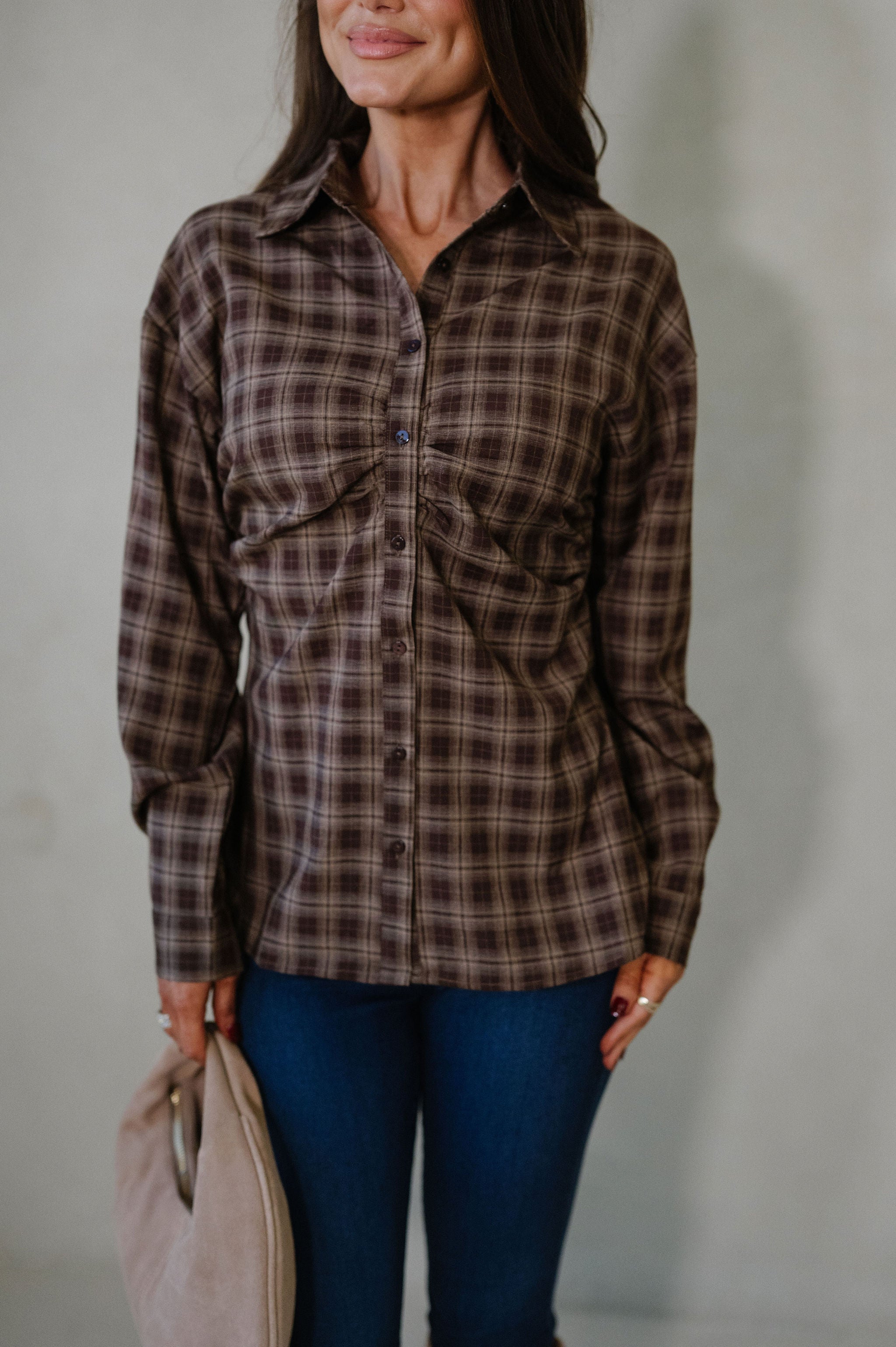 Allison Plaid Shirt-Brown