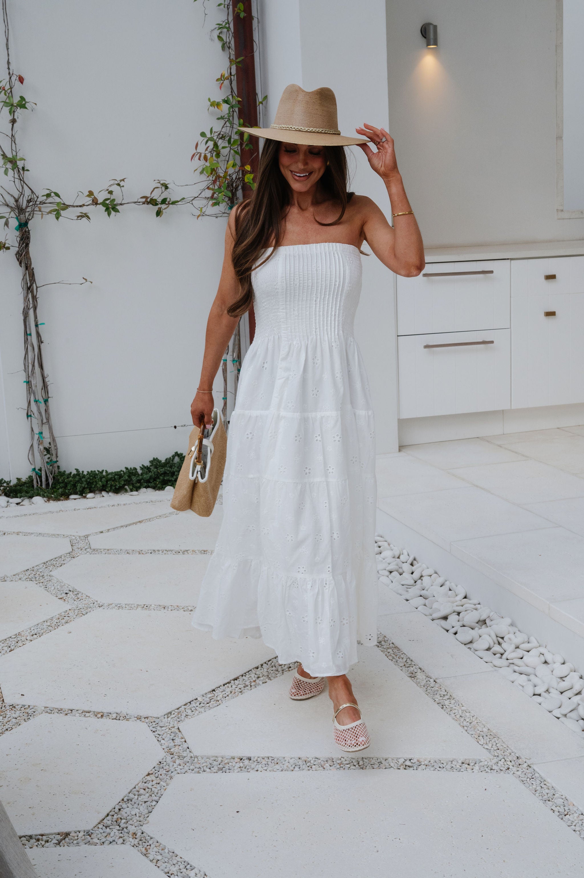 Emory Eyelet Strapless Maxi Dress-Off White