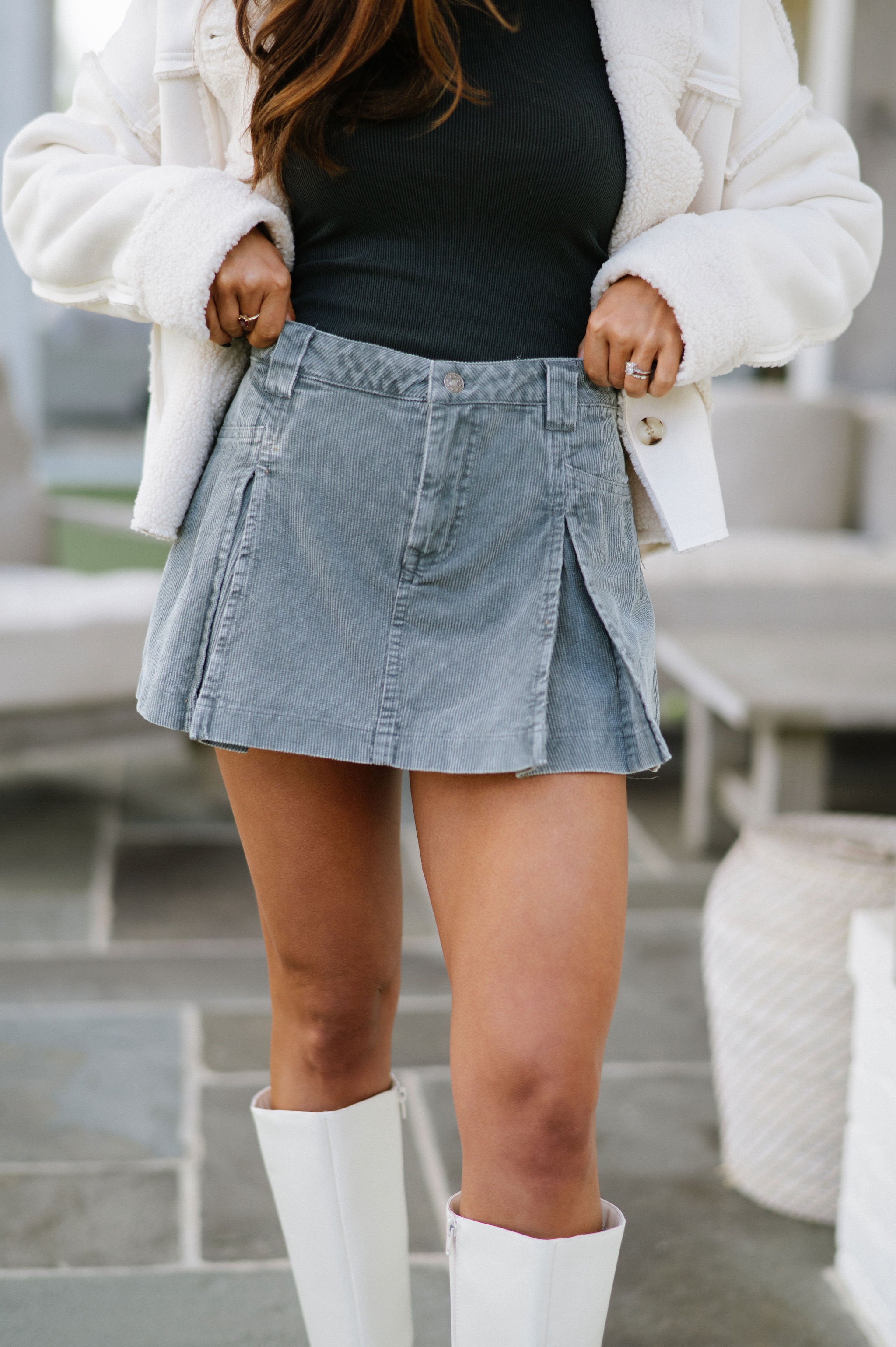 Marissa Pleated Mini Skirt-Washed Charcoal