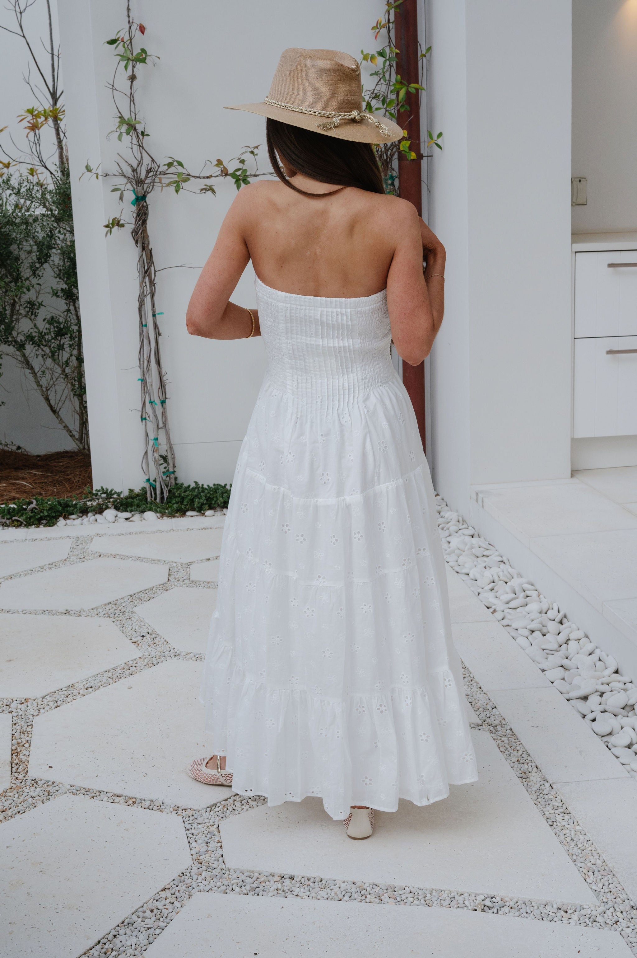 Emory Eyelet Strapless Maxi Dress-Off White