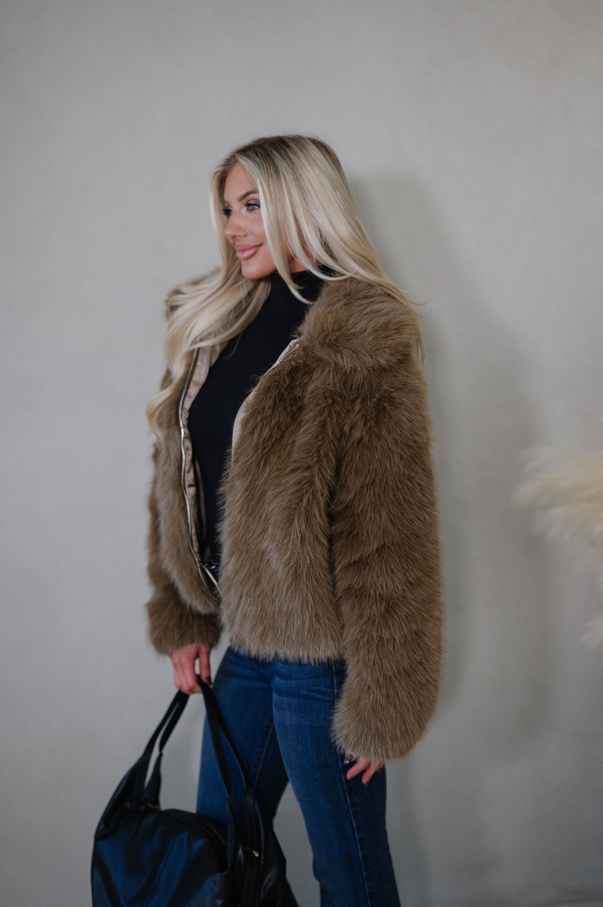 Audrey Faux Fur Jacket-Brown