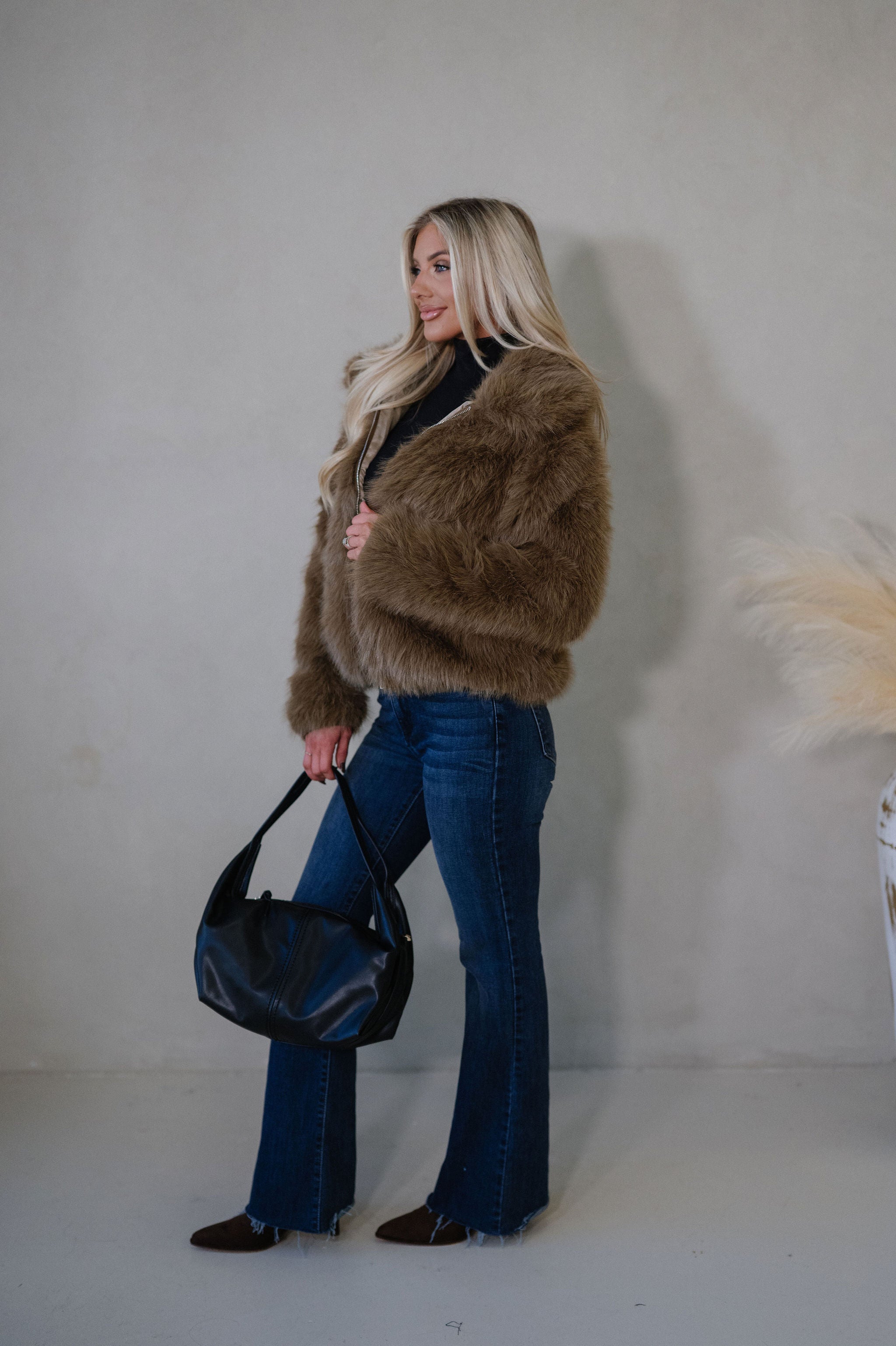 Audrey Faux Fur Jacket-Brown
