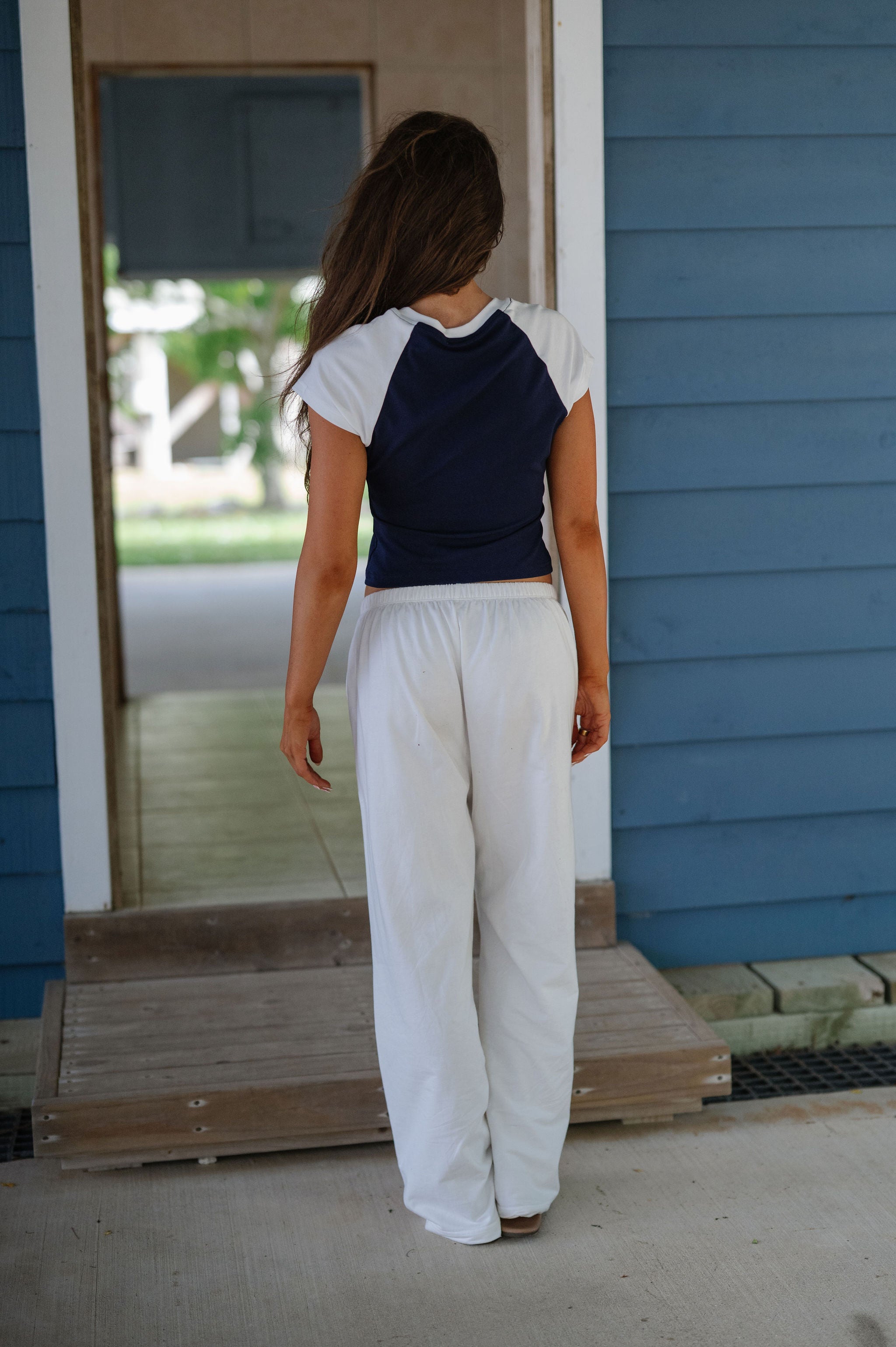 "USA" Color Block Baby Tee-Navy/White