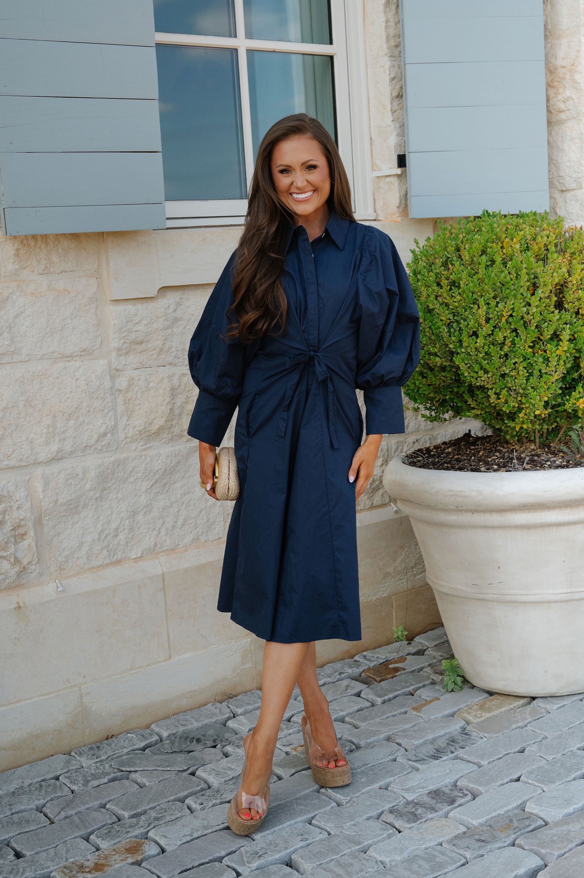 Hattie Midi Shirt Dress-Navy