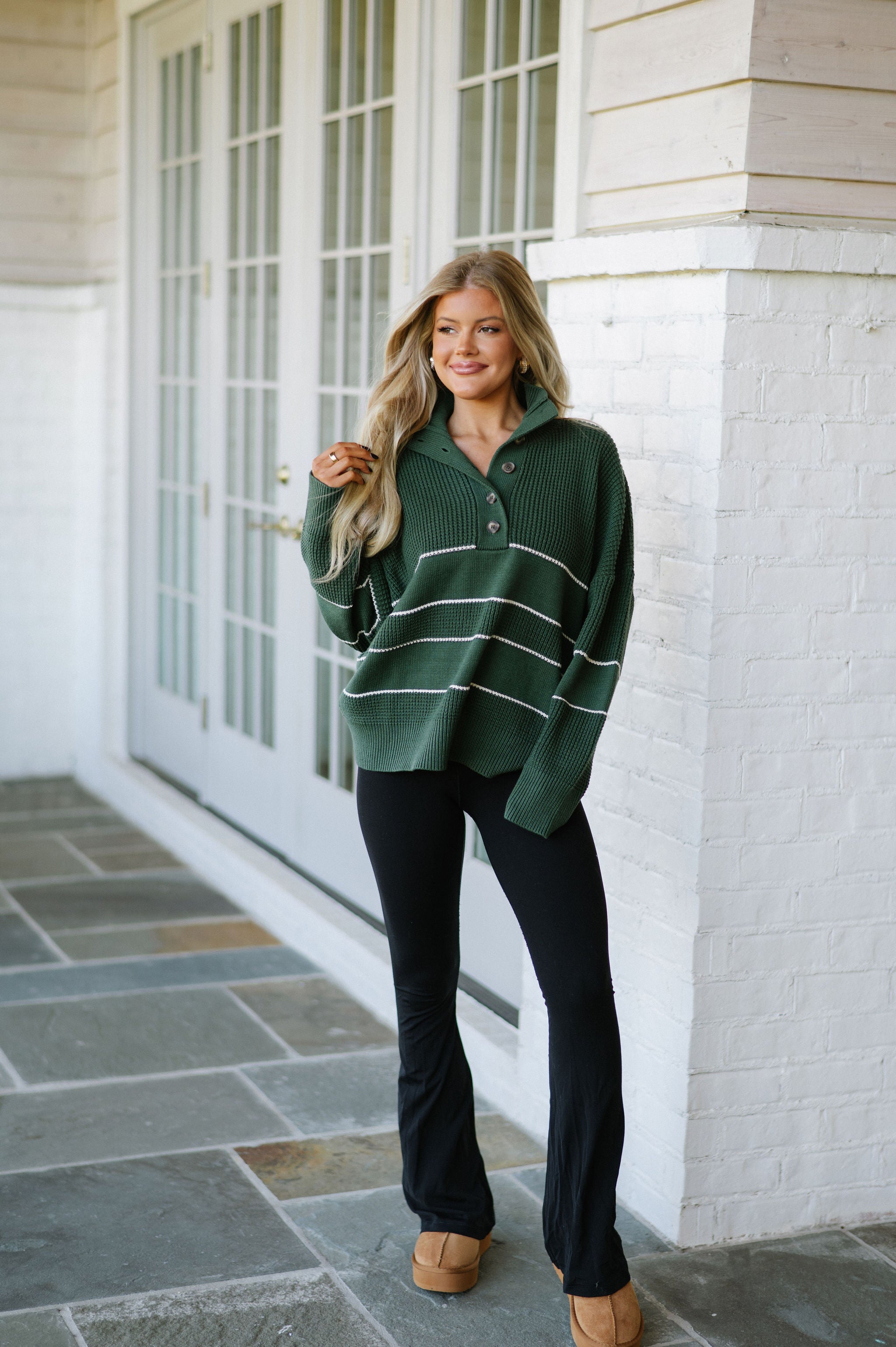 Paloma Collared Top-Green Stripe