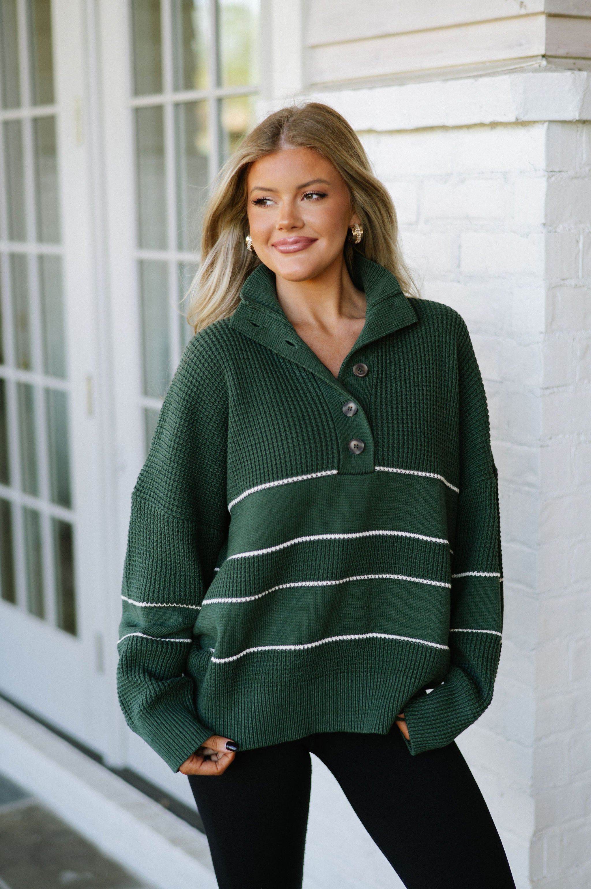 Paloma Collared Top-Green Stripe