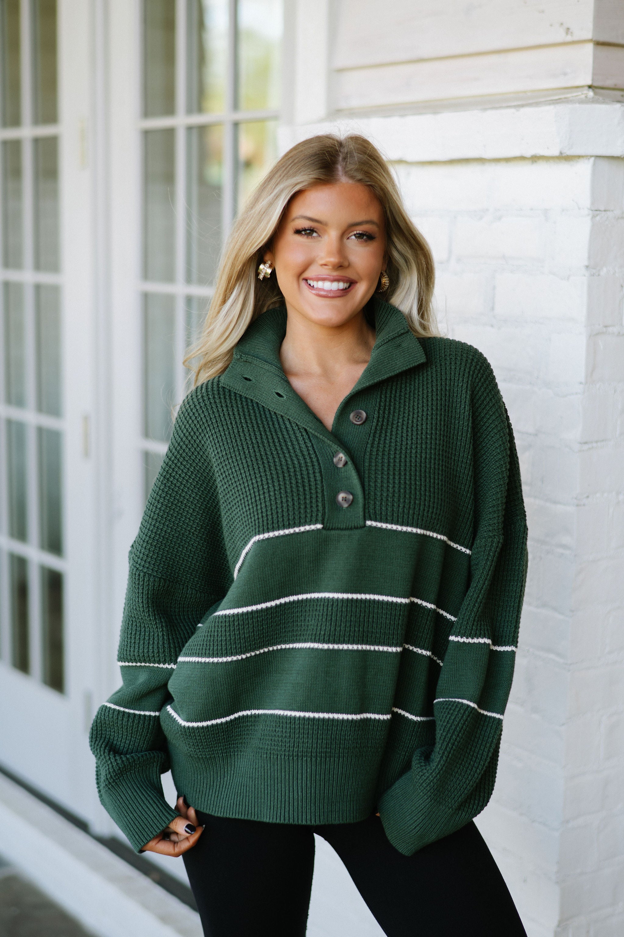 Paloma Collared Top-Green Stripe