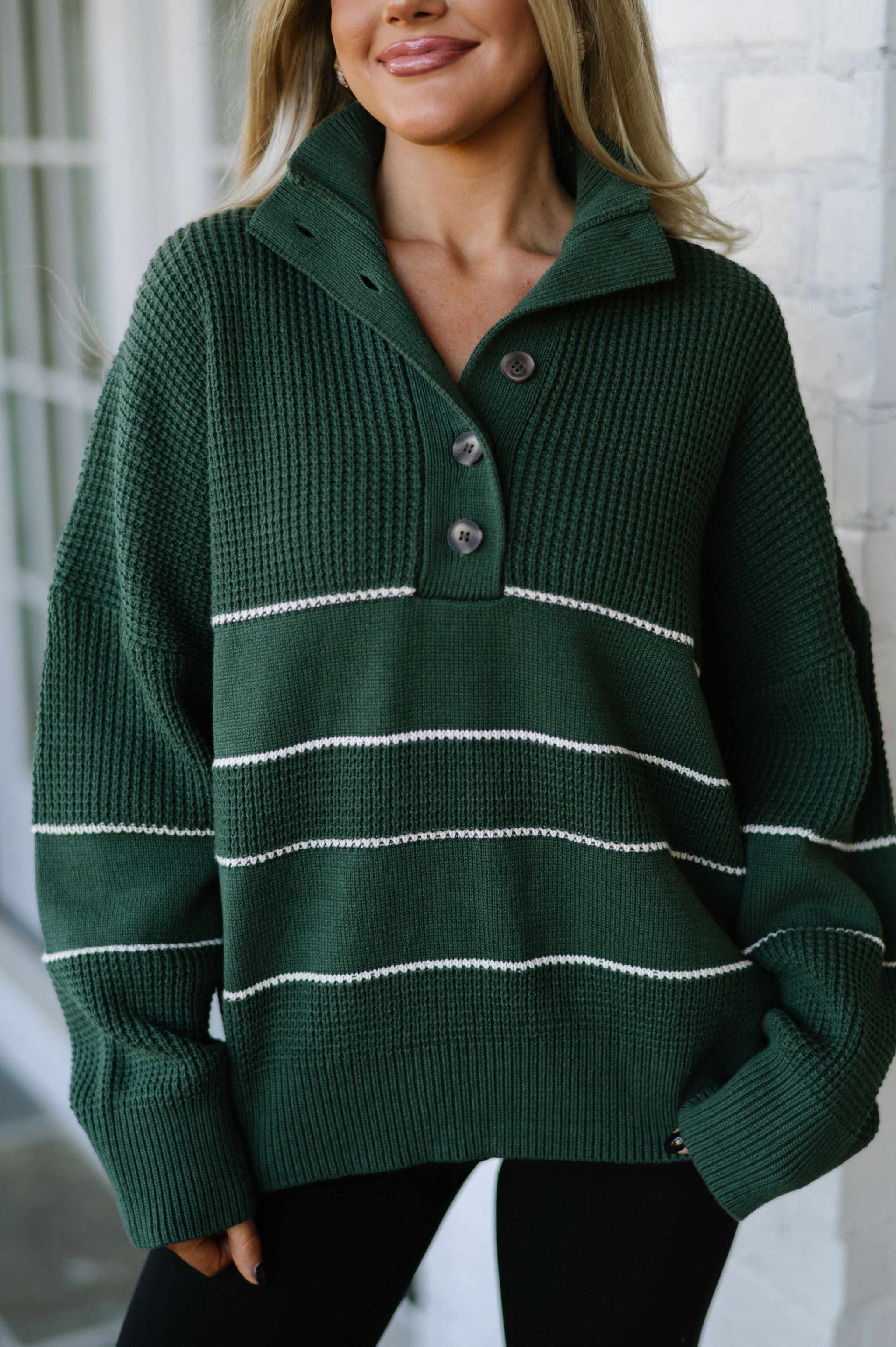 Paloma Collared Top-Green Stripe