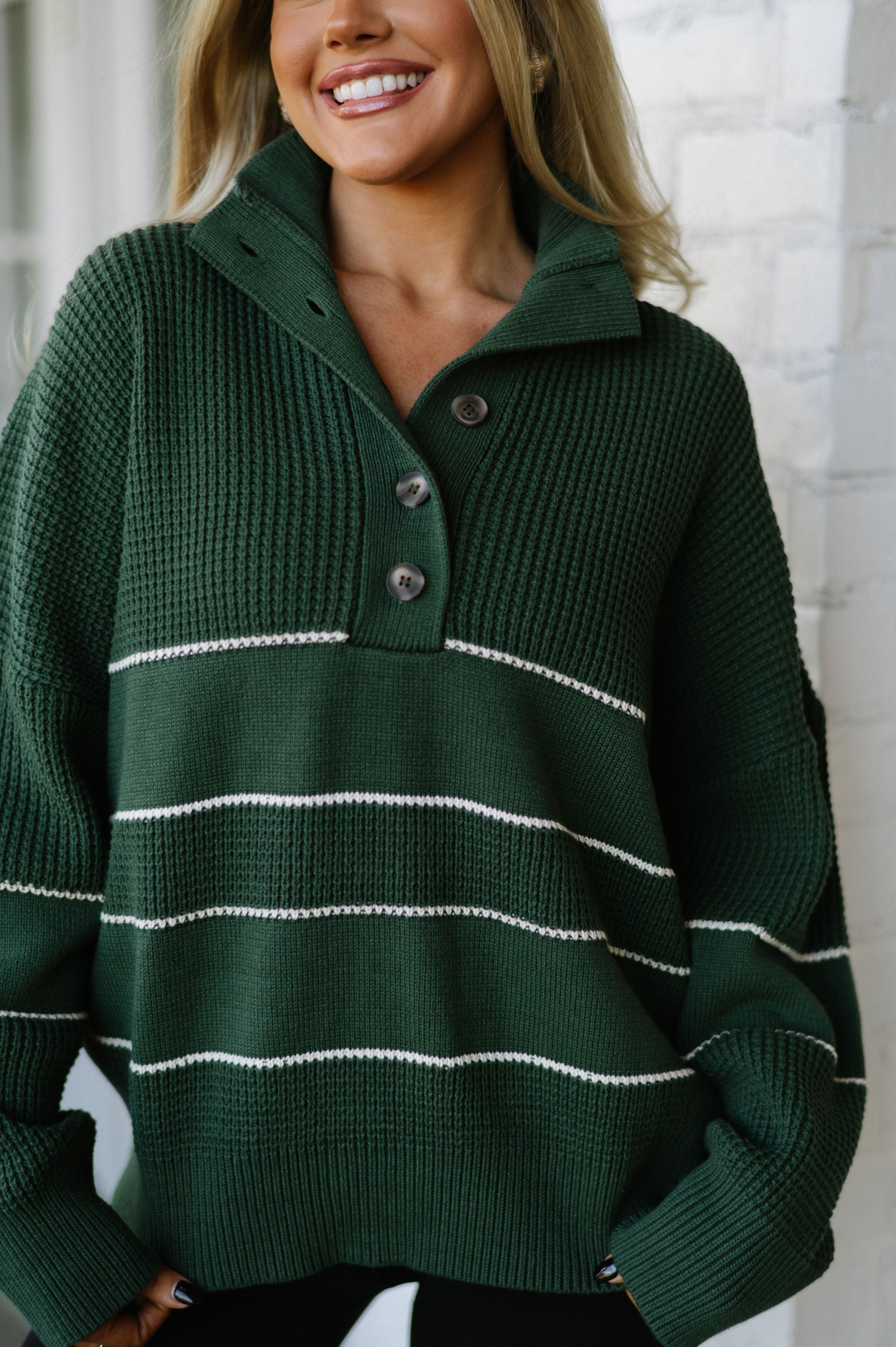 Paloma Collared Top-Green Stripe