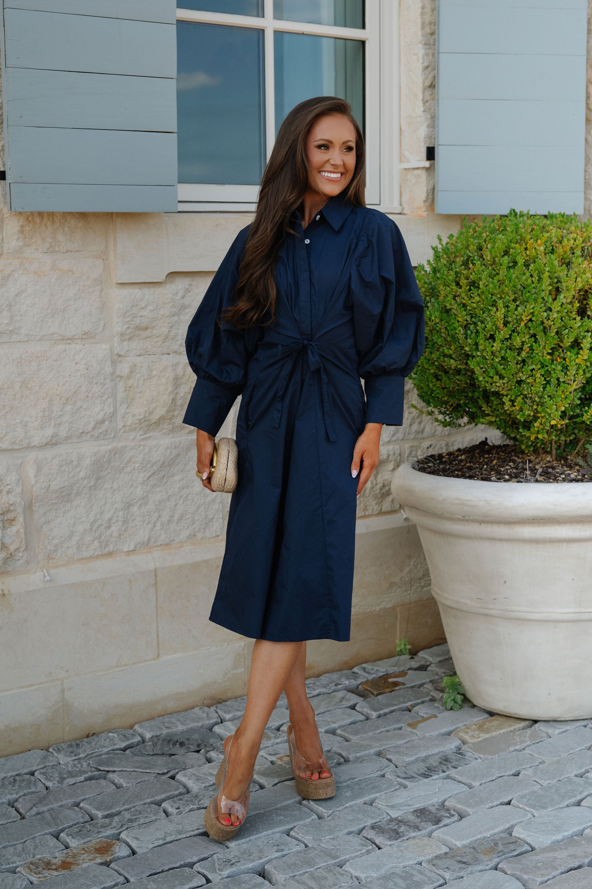 Hattie Midi Shirt Dress-Navy