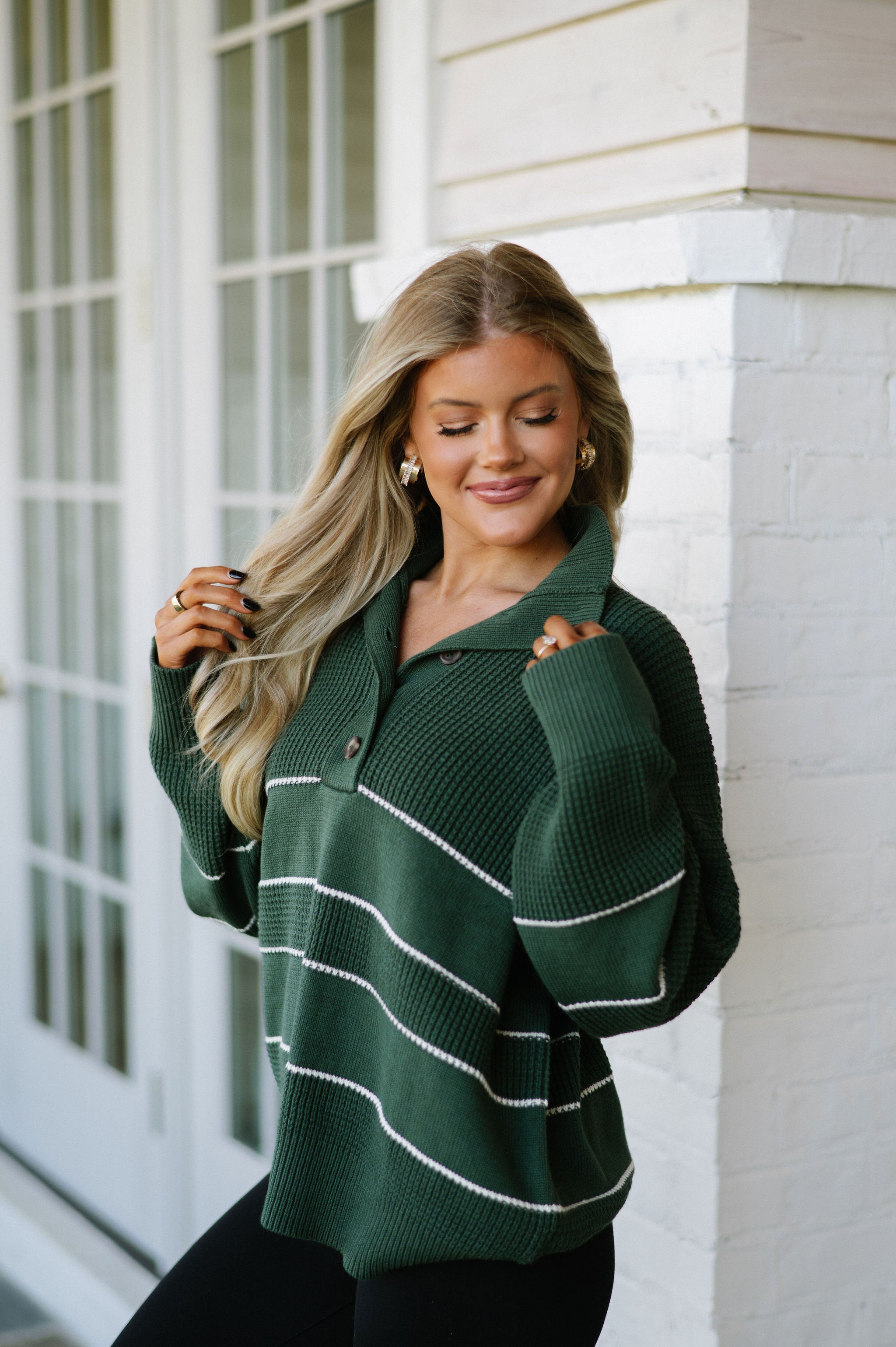 Paloma Collared Top-Green Stripe