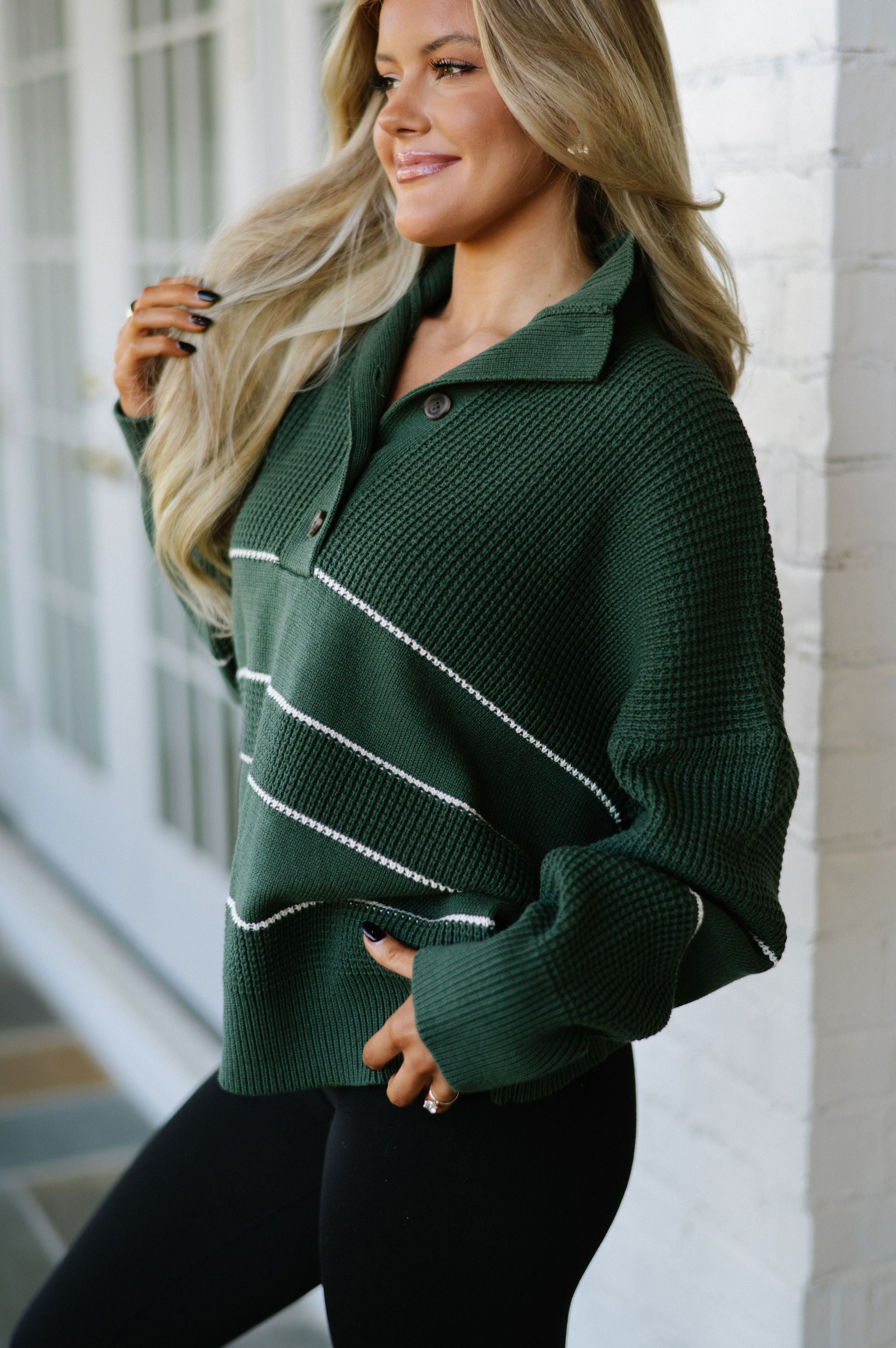 Paloma Collared Top-Green Stripe