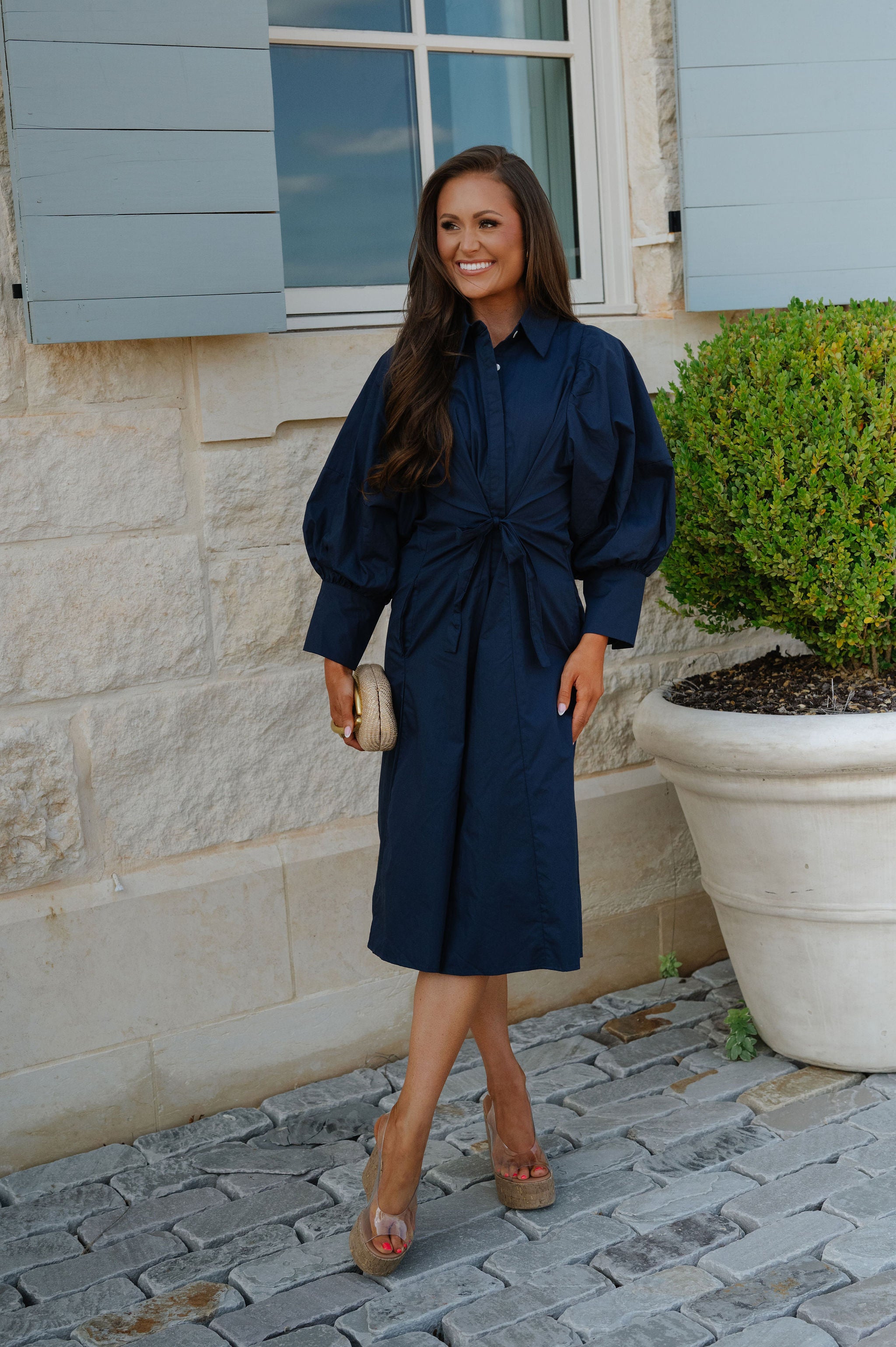 Hattie Midi Shirt Dress-Navy