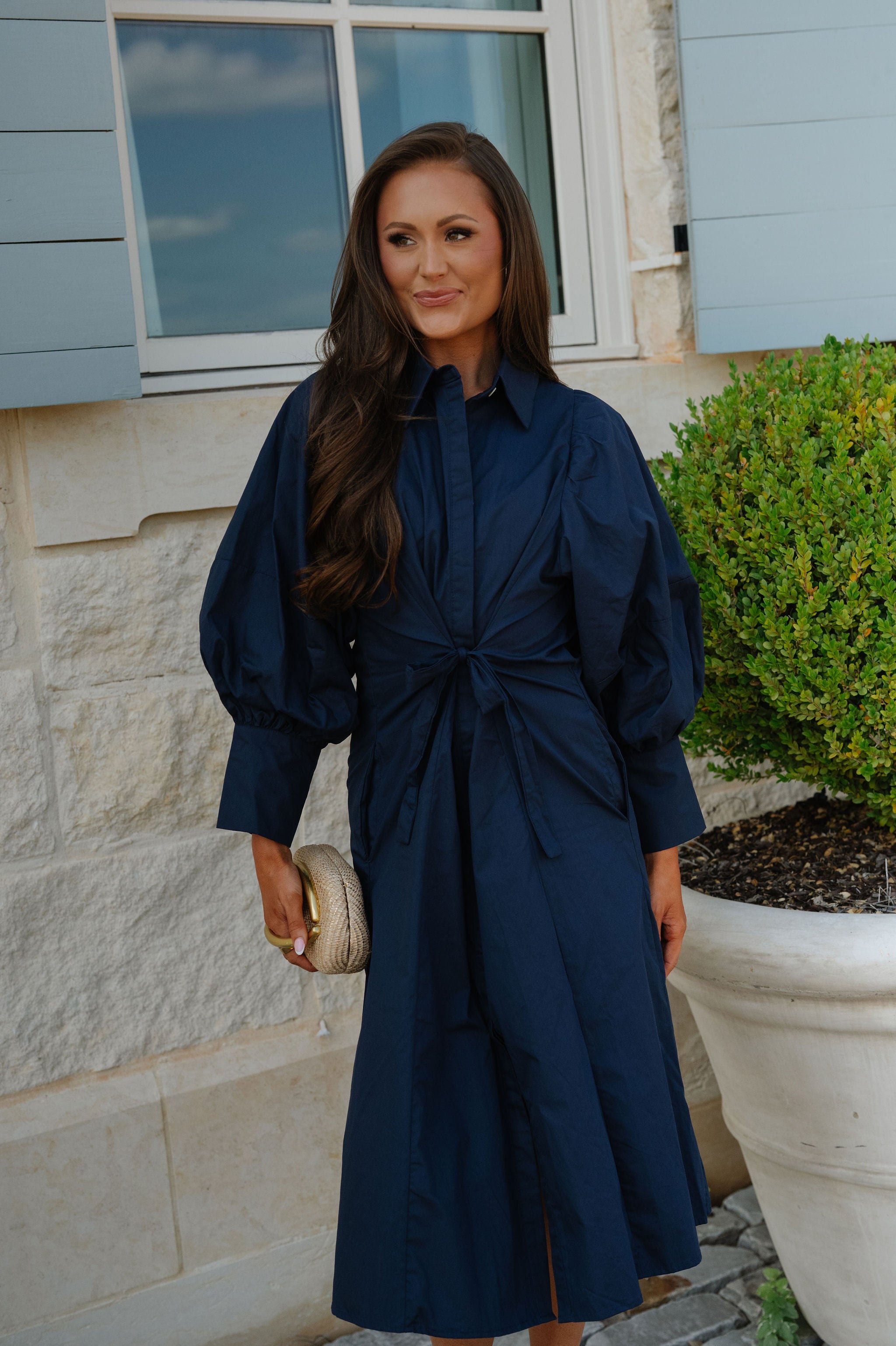 Hattie Midi Shirt Dress-Navy
