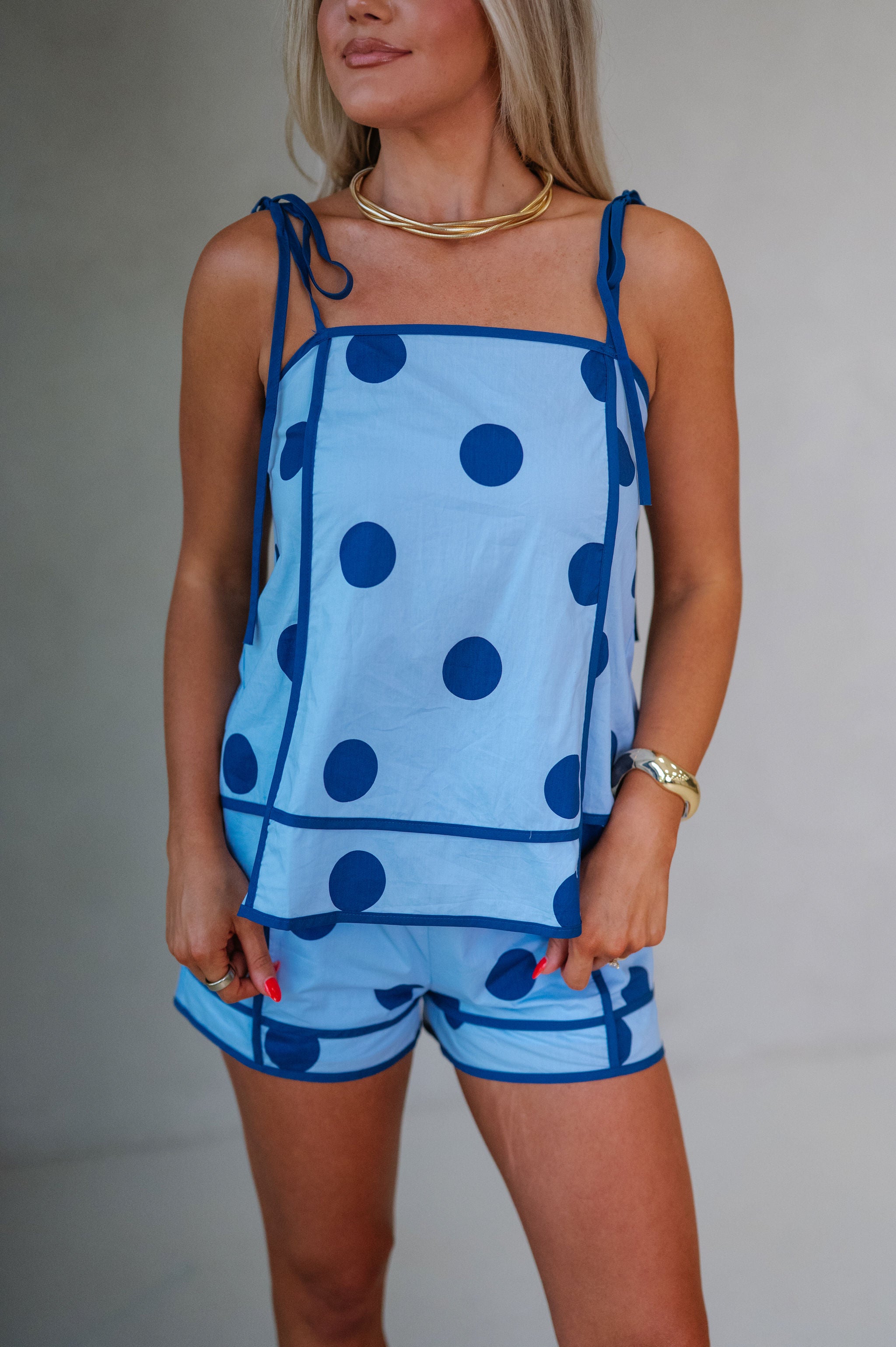 Piper Polka Dot Short Set-Blue/Navy